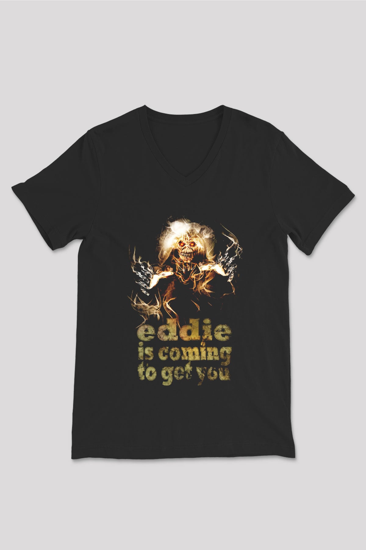 Iron Maiden Eddie İs Coming To Get You Siyah Unisex V Yaka Tişört T-Shirt