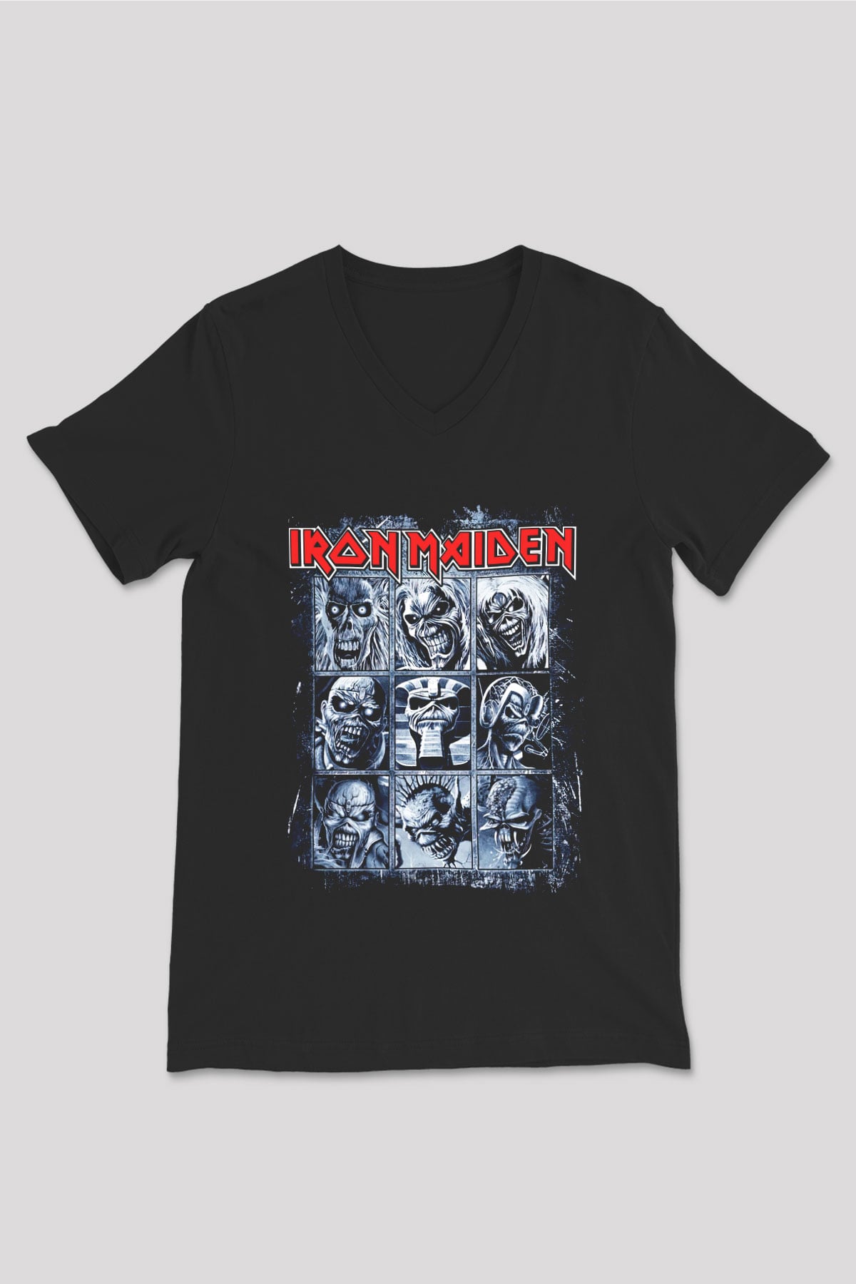 Iron Maiden Eddie Siyah Unisex V Yaka Tişört T-Shirt
