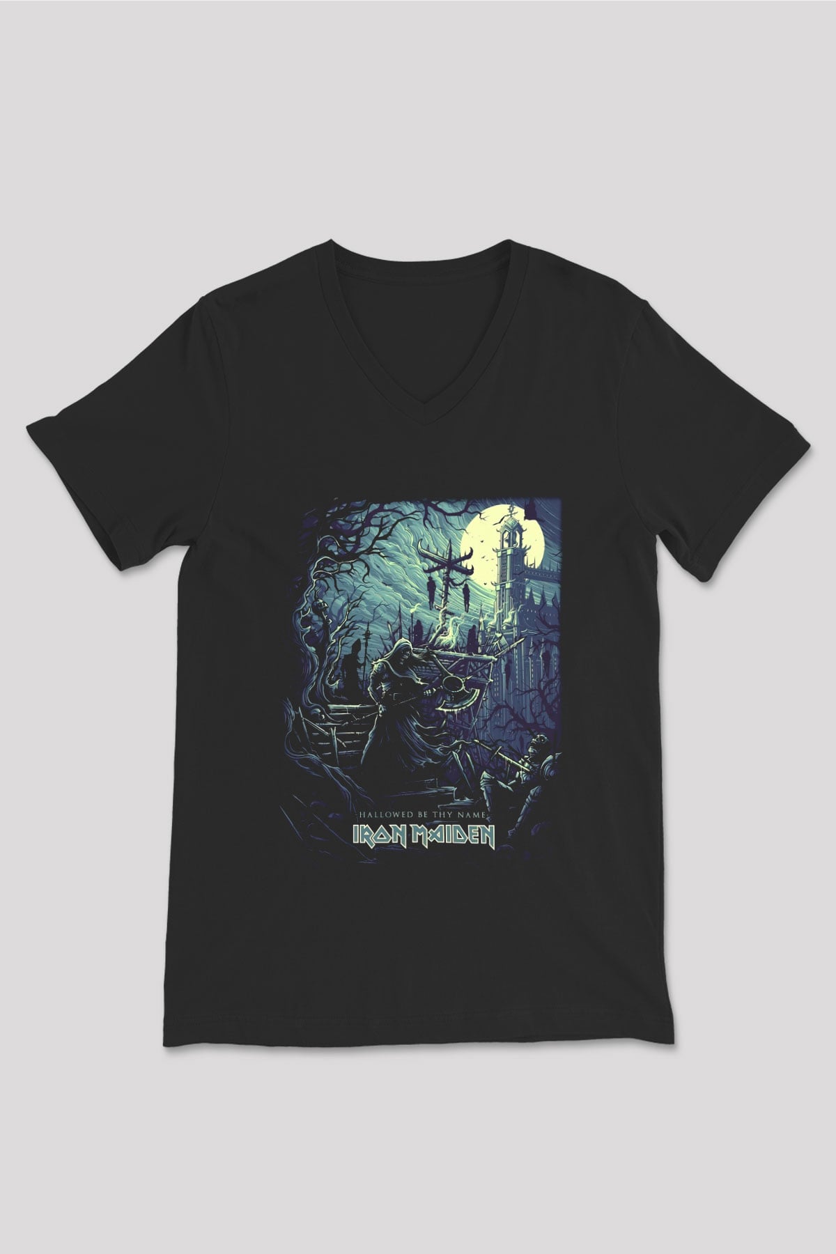 Iron Maiden Hallowed Be Thy Name Siyah Unisex V Yaka Tişört T-Shirt