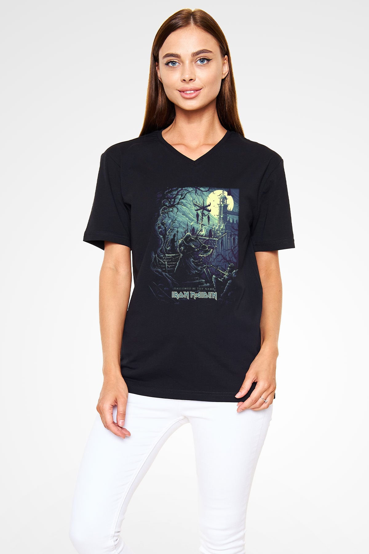 Iron Maiden Hallowed Be Thy Name Siyah Unisex V Yaka Tişört T-Shirt