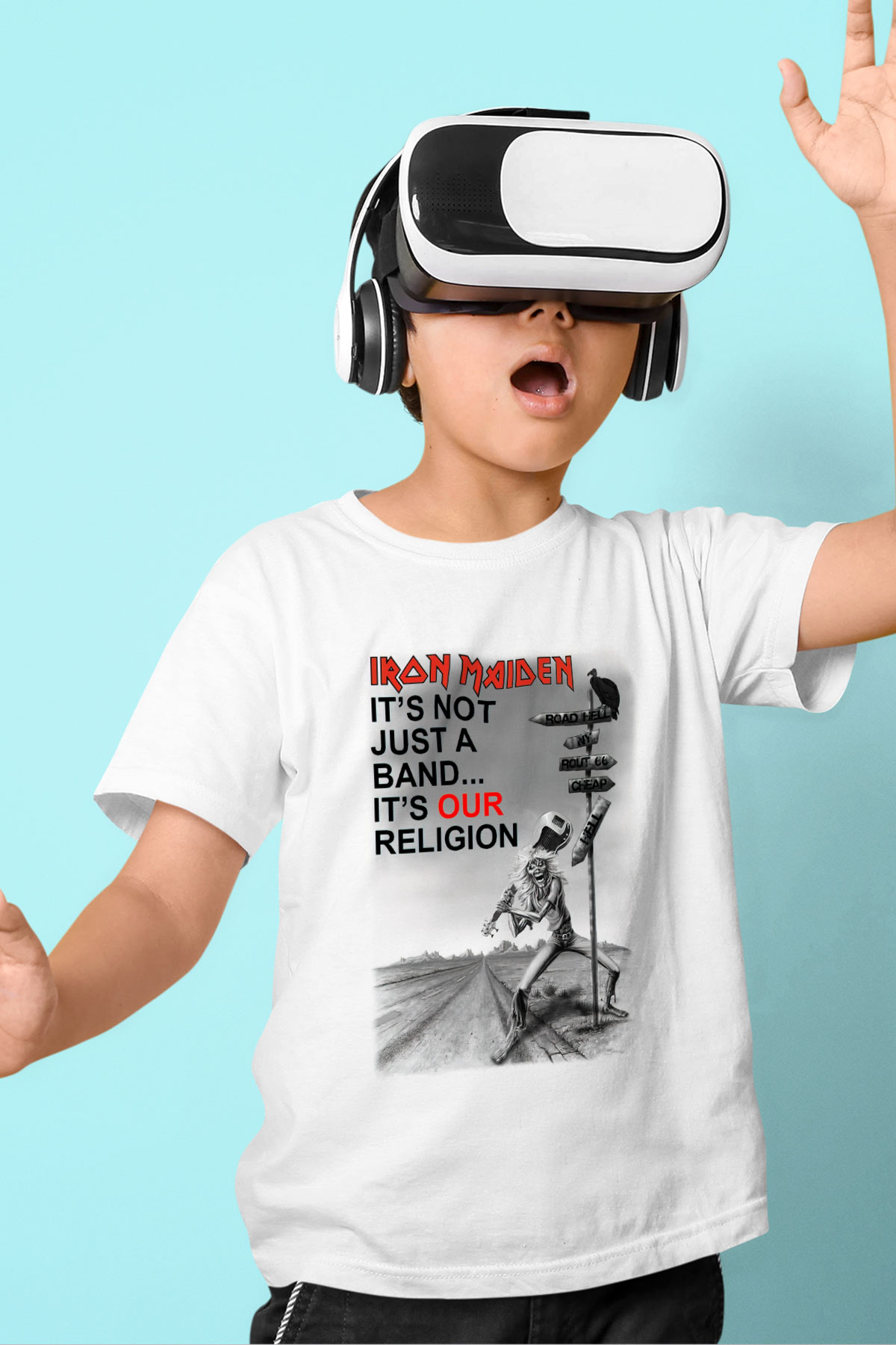 Iron Maiden İt's Not Just A Band It's Our Religion Baskılı Beyaz Unisex Çocuk Tişört