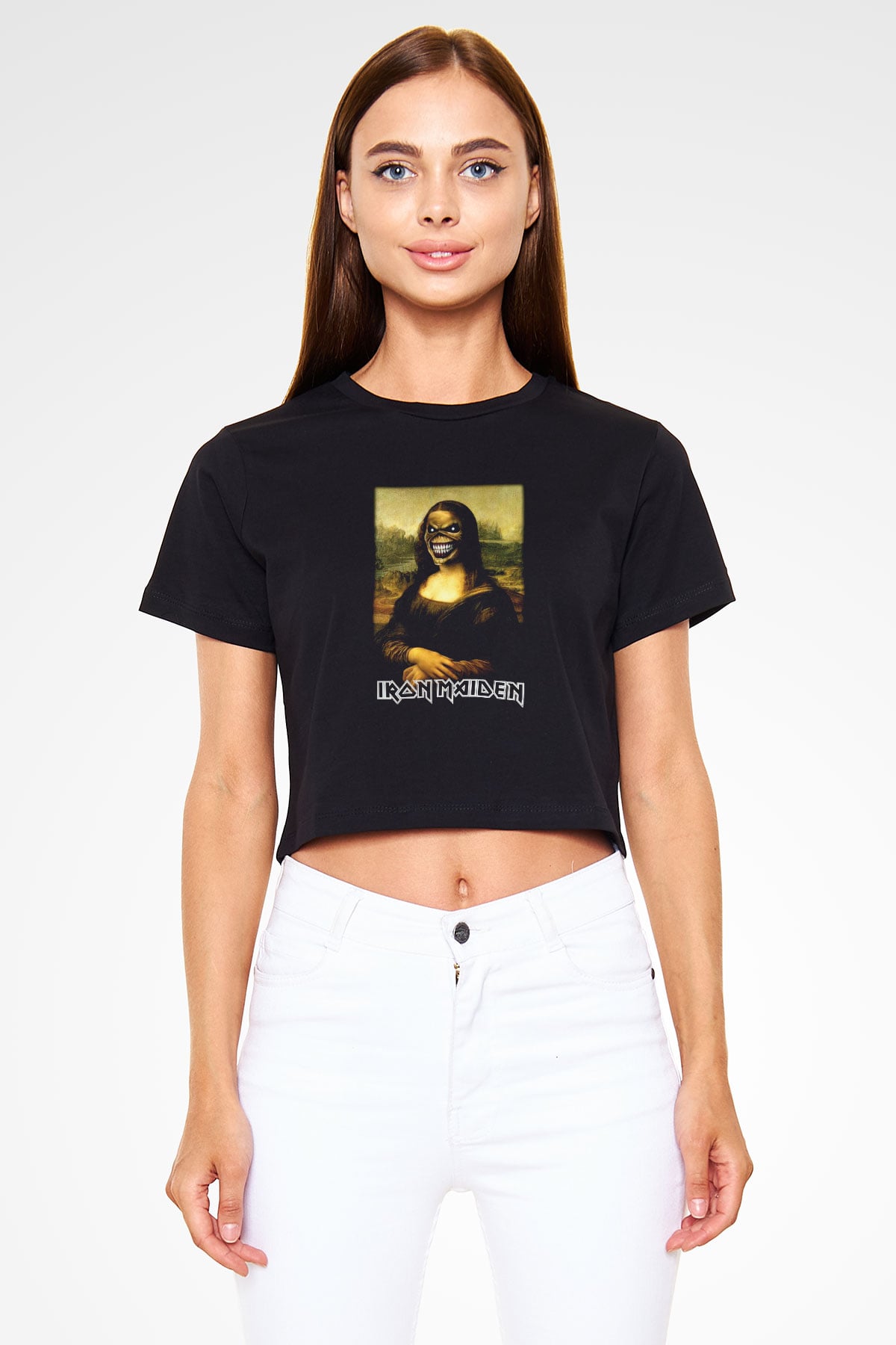 Iron Maiden Mona Lisa Eddie Siyah Crop Top Tişört