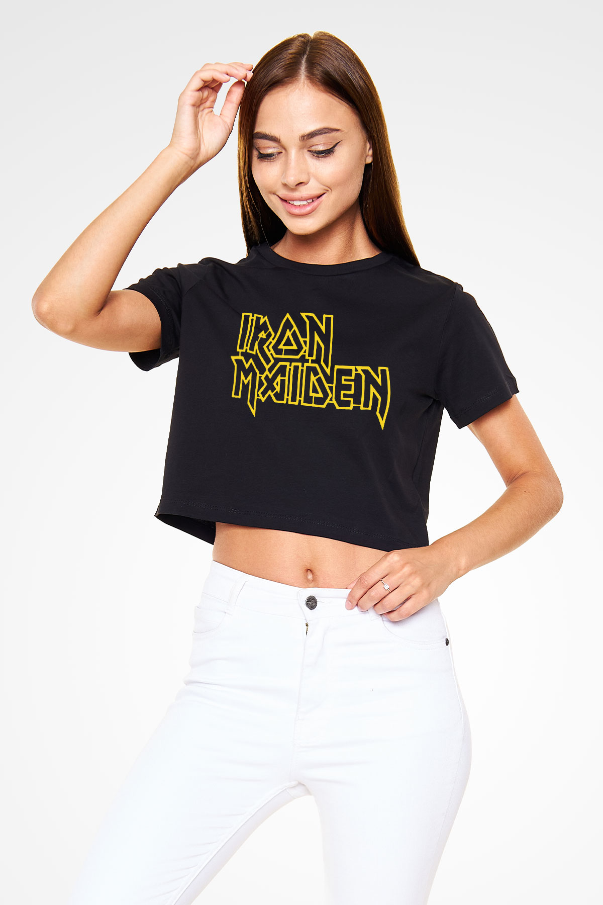 Iron Maiden Siyah Crop Top Tişört