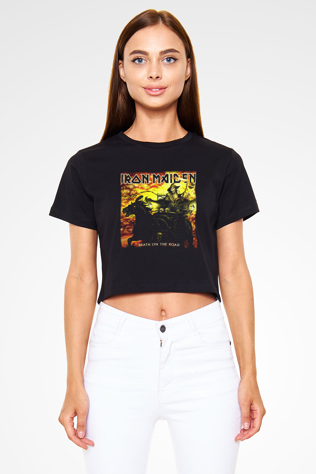 Iron Maiden Siyah Crop Top Tişört