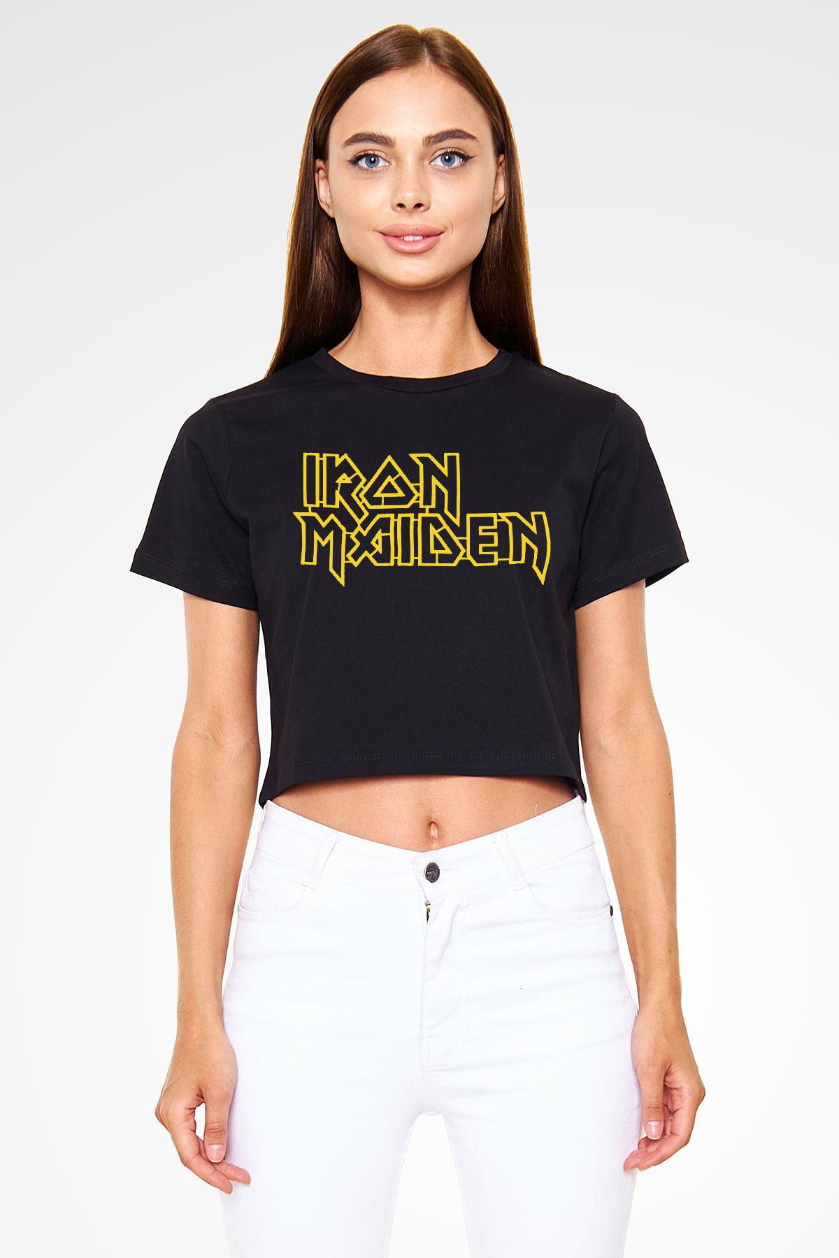 Iron Maiden Siyah Crop Top Tişört