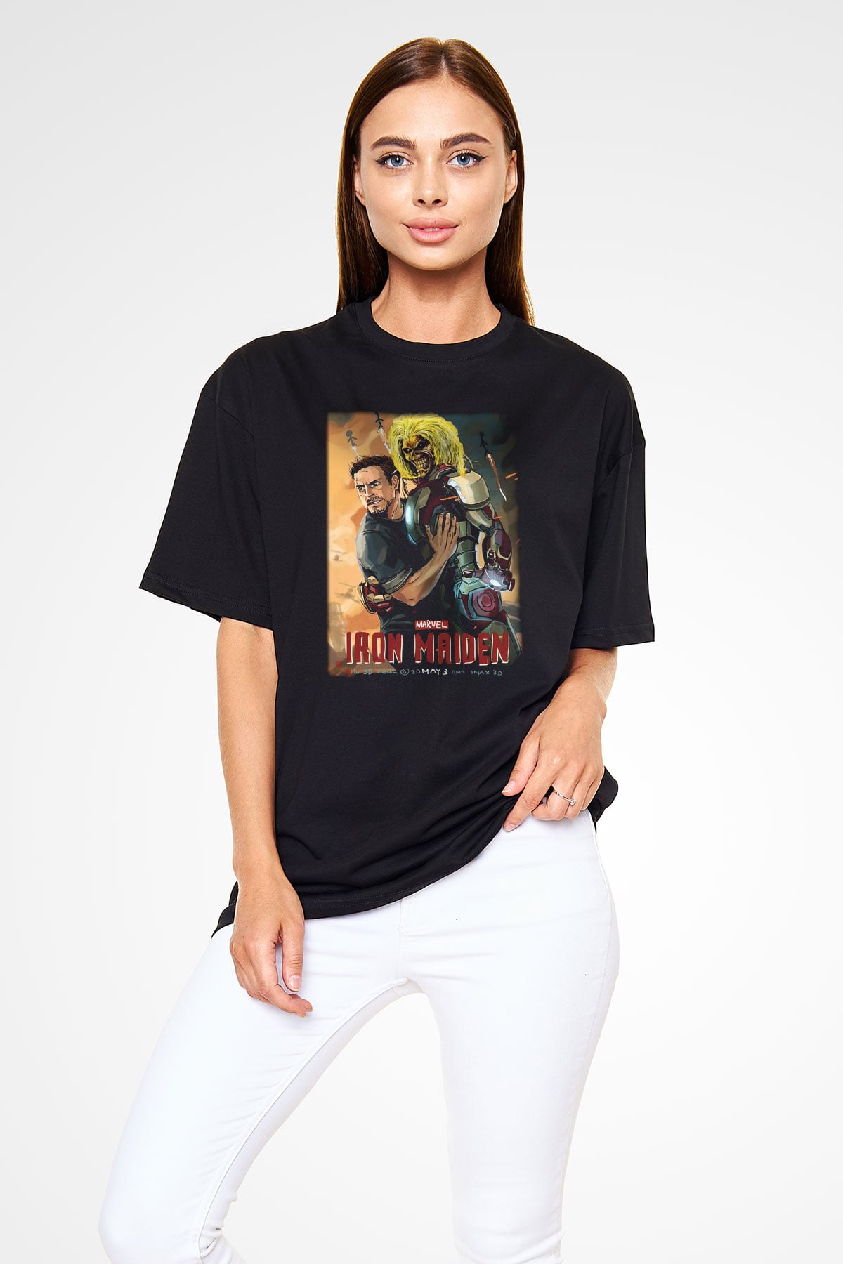 Iron Maiden Siyah Unisex Oversize Tişört T-Shirt