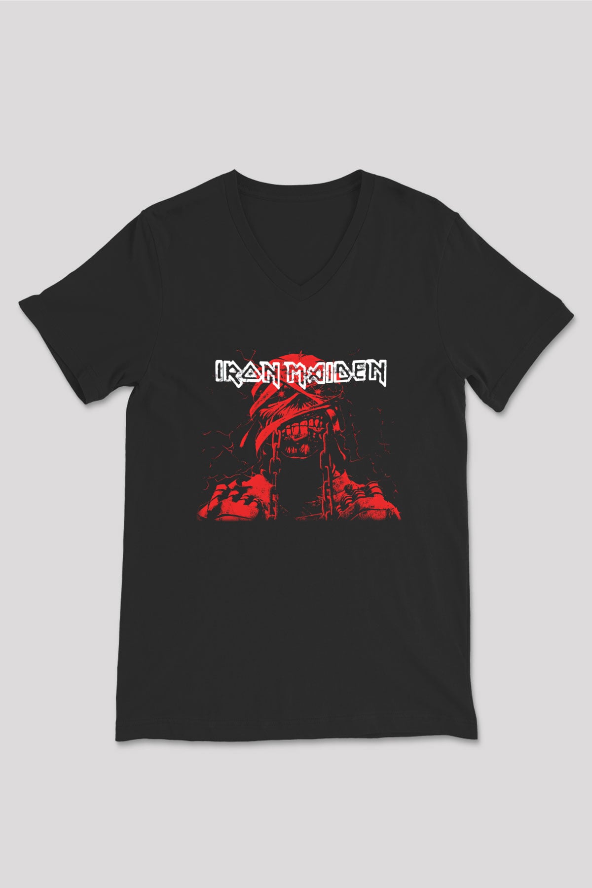 Iron Maiden Siyah Unisex V Yaka Tişört T-Shirt