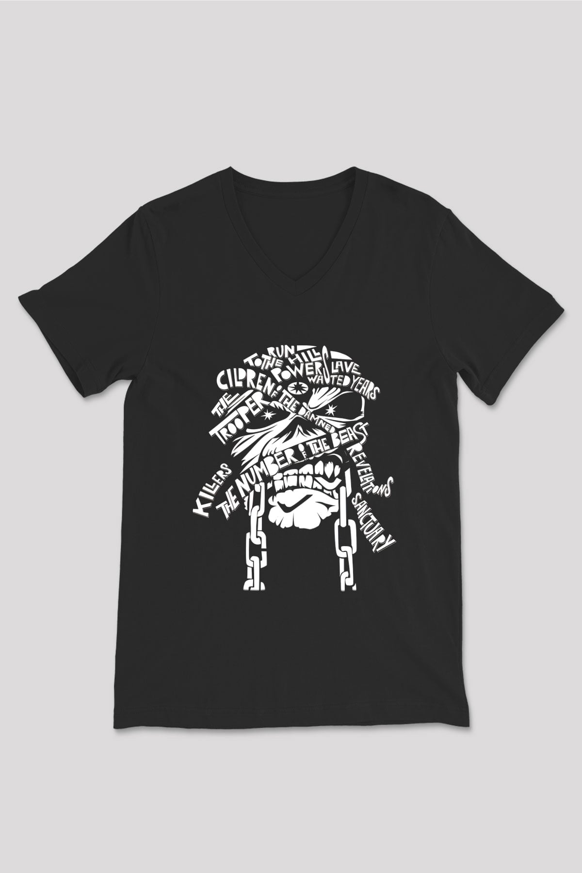 Iron Maiden Siyah Unisex V Yaka Tişört T-Shirt