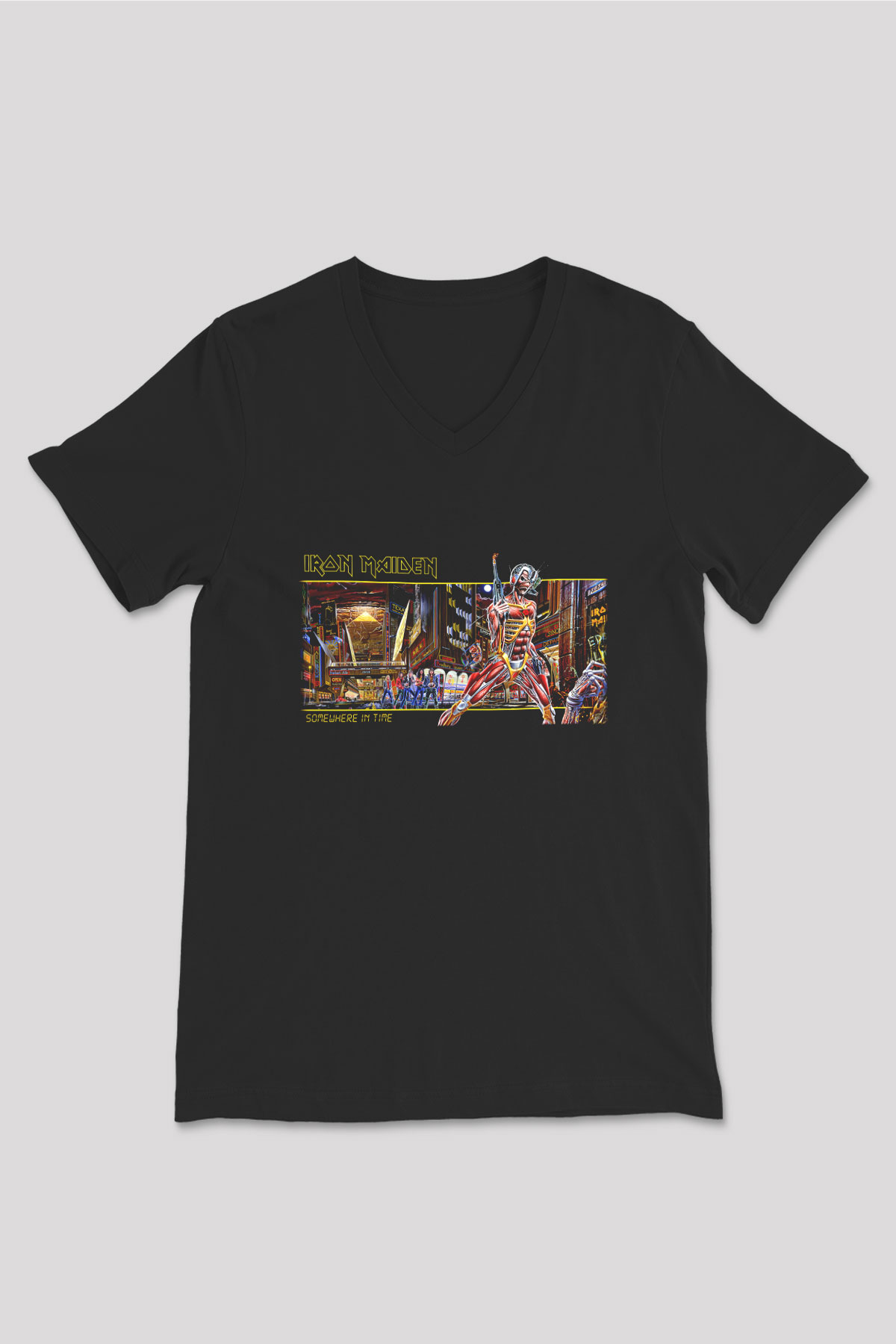 Iron Maiden Siyah Unisex V Yaka Tişört T-Shirt