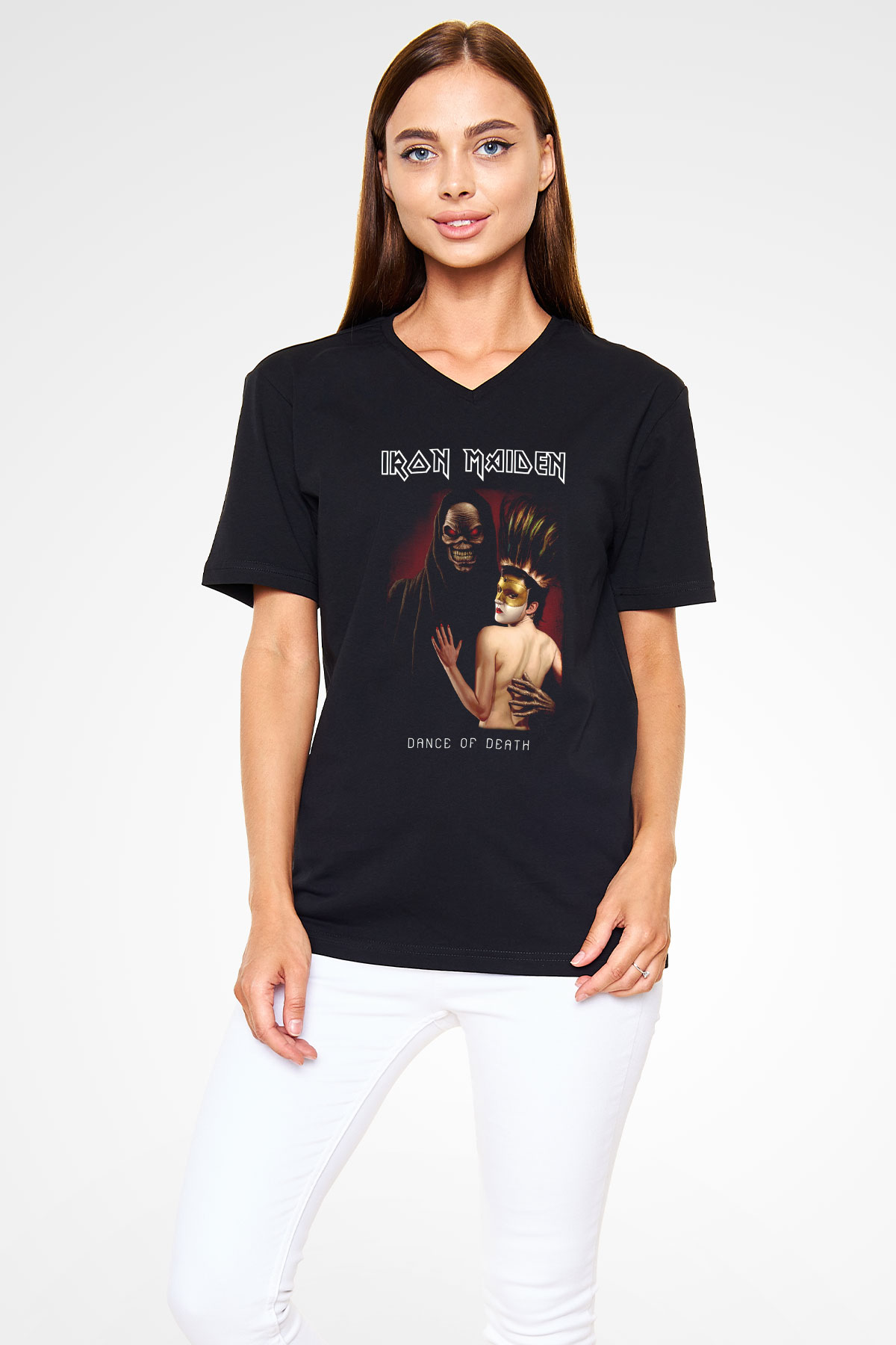 Iron Maiden Siyah Unisex V Yaka Tişört T-Shirt