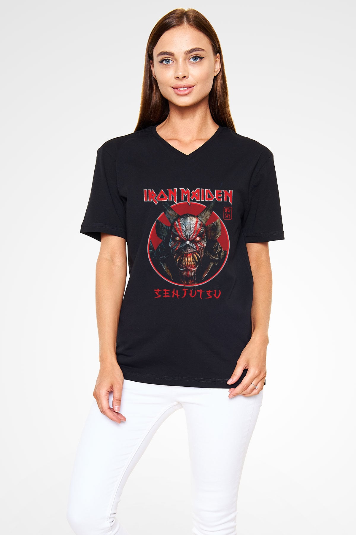 Iron Maiden Siyah Unisex V Yaka Tişört