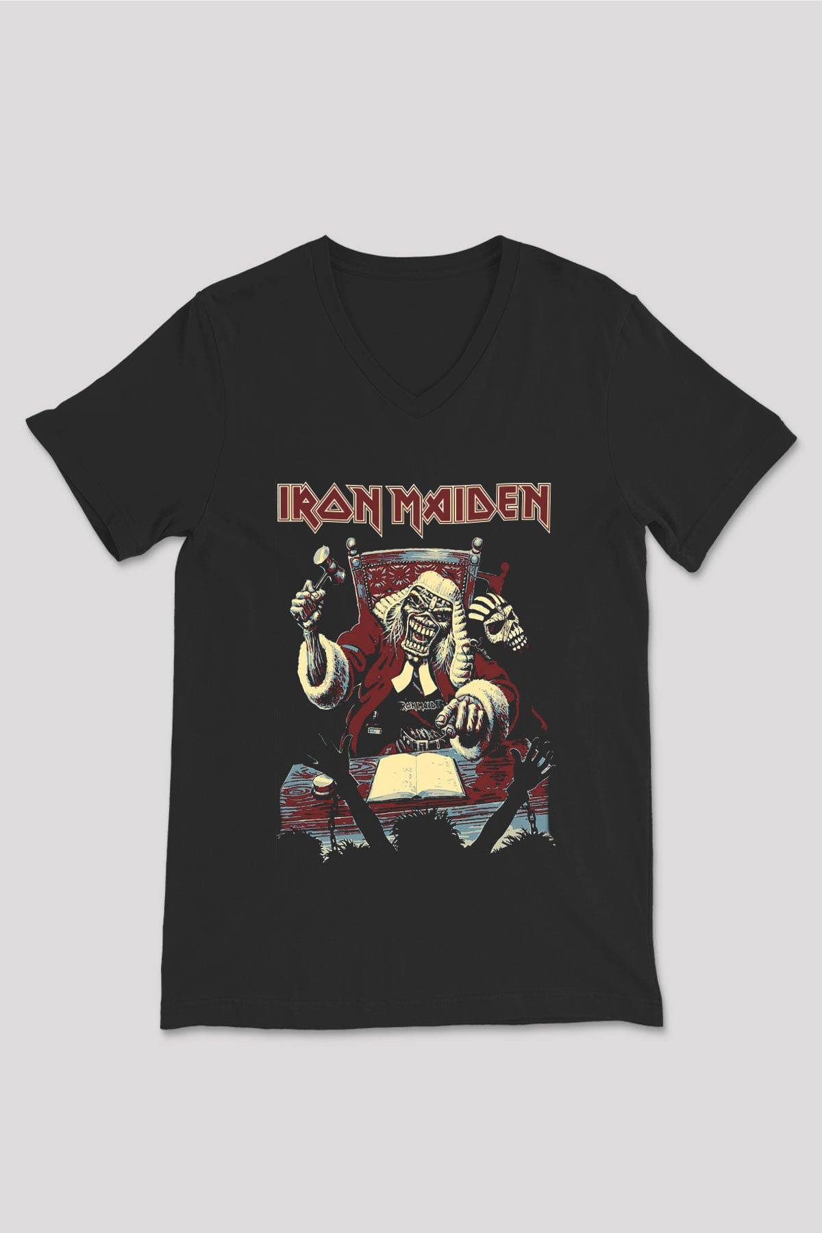 Iron Maiden Siyah Unisex V Yaka Tişört T-Shirt