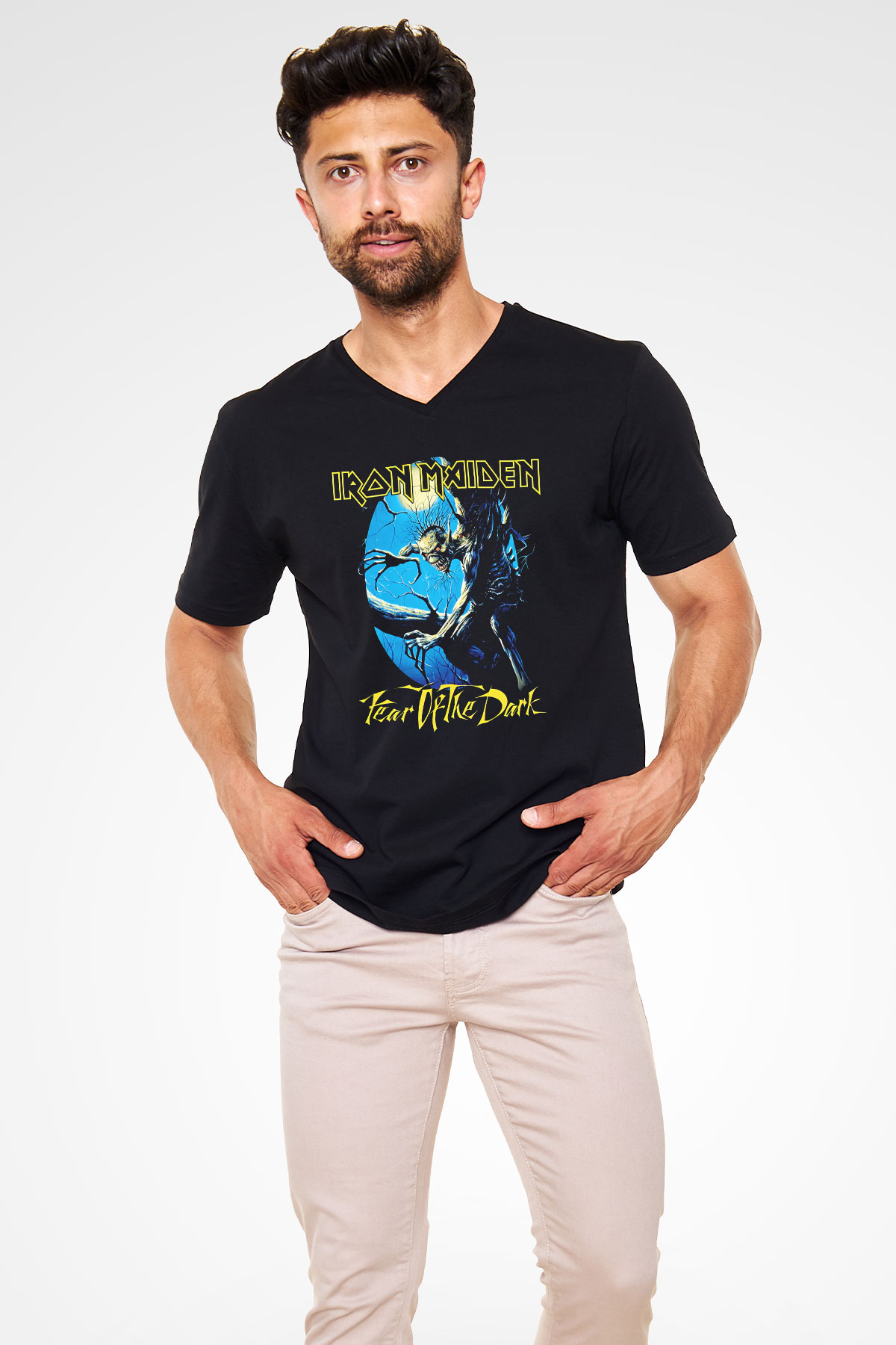 Iron Maiden Siyah Unisex V Yaka Tişört T-Shirt