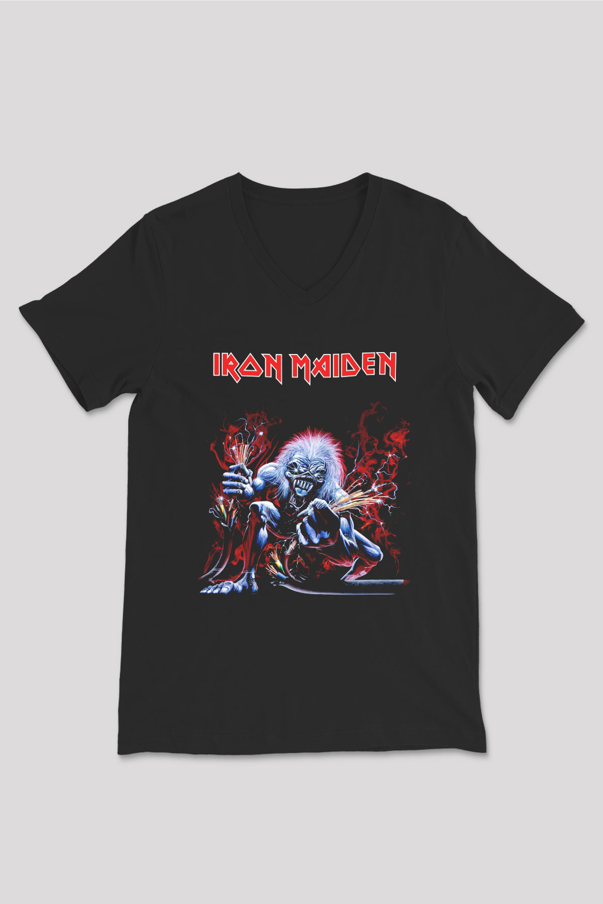 Iron Maiden Siyah Unisex V Yaka Tişört