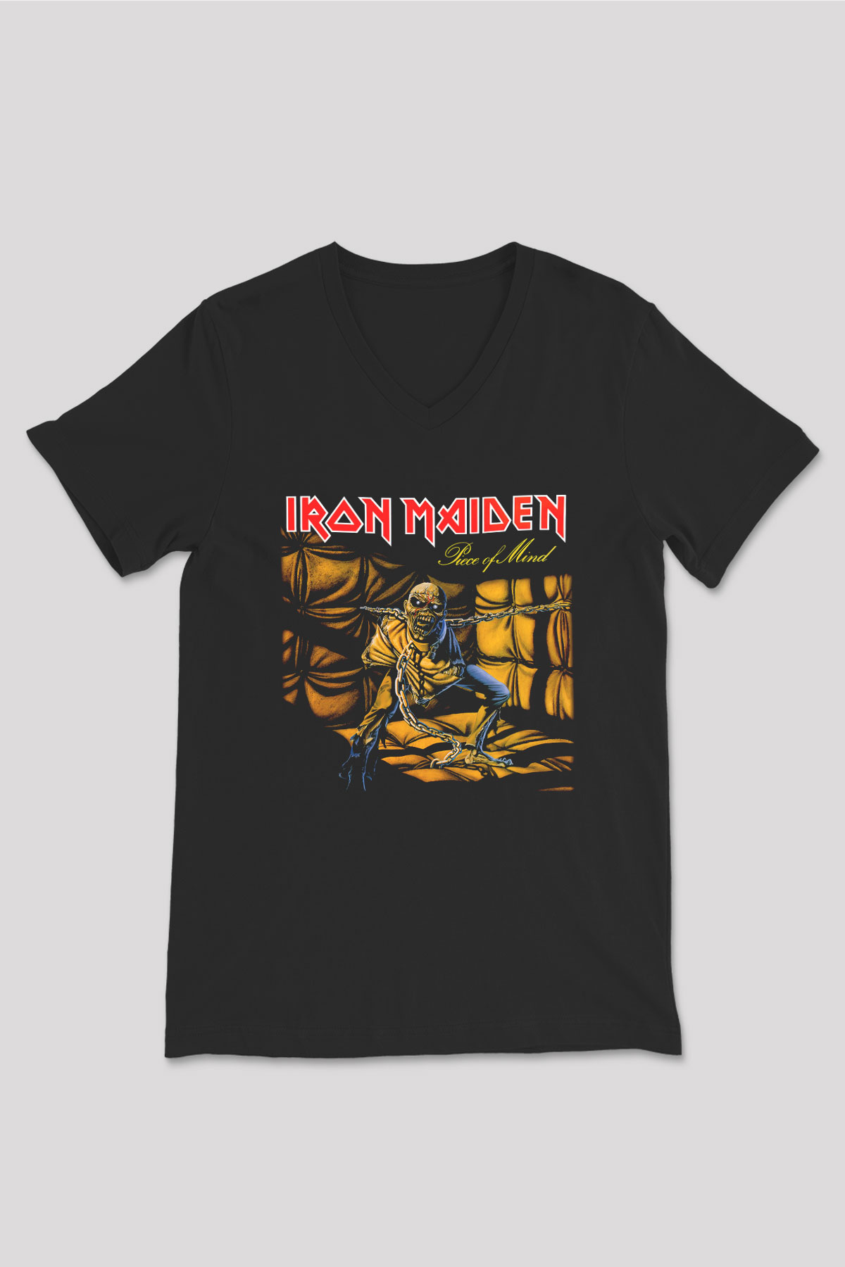 Iron Maiden Siyah Unisex V Yaka Tişört T-Shirt