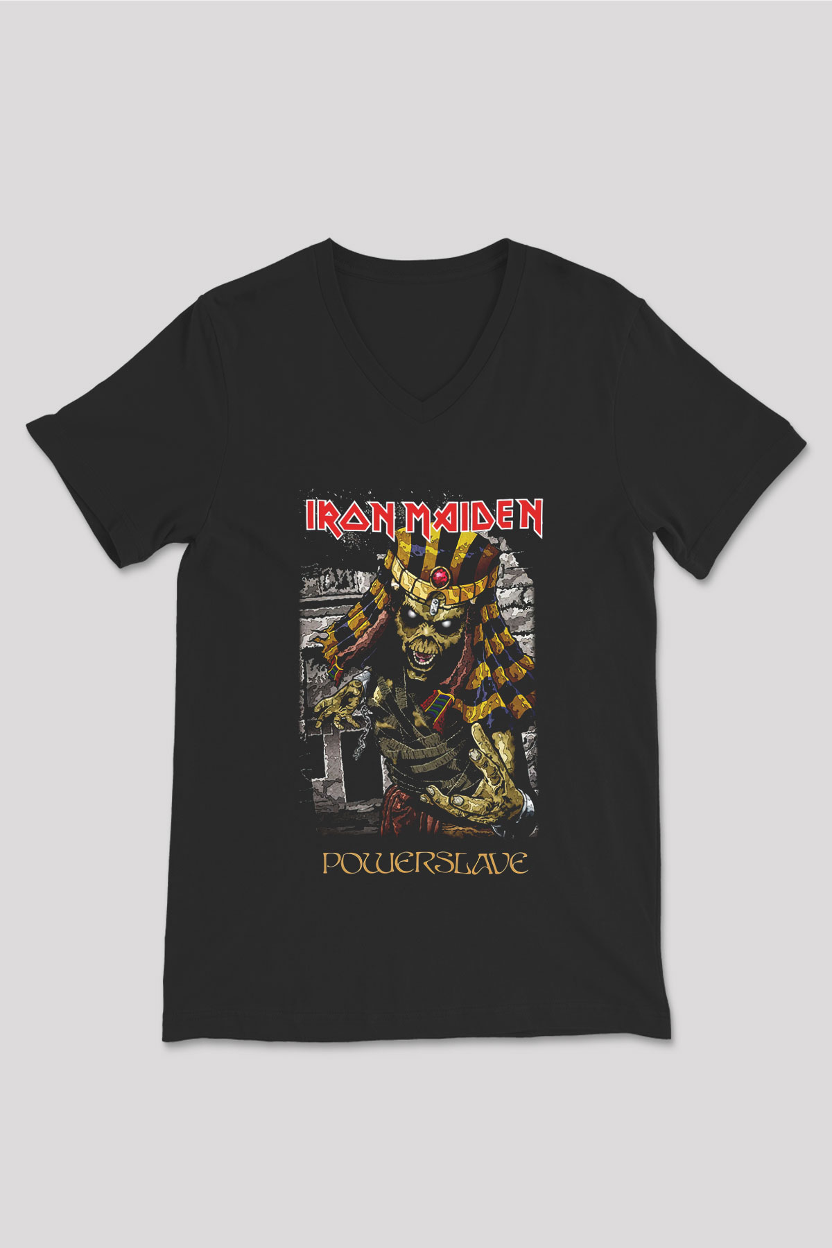 Iron Maiden Siyah Unisex V Yaka Tişört T-Shirt