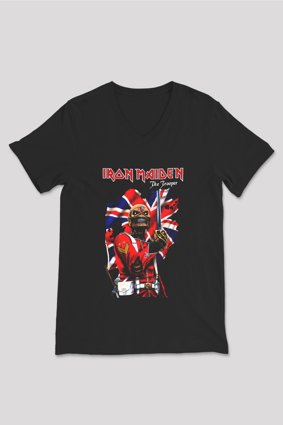 Iron Maiden Siyah Unisex V Yaka Tişört T-Shirt