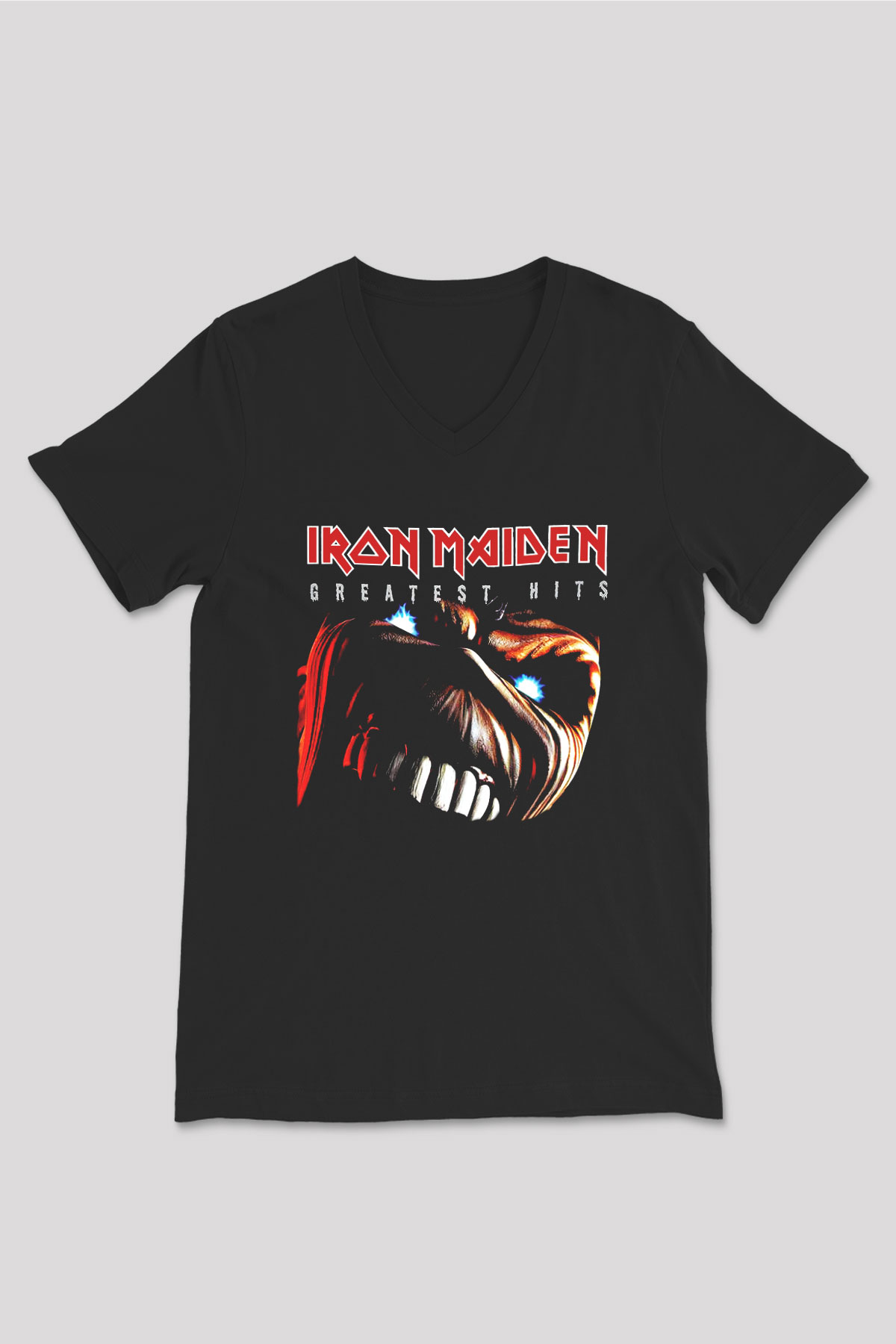 Iron Maiden Siyah Unisex V Yaka Tişört T-Shirt