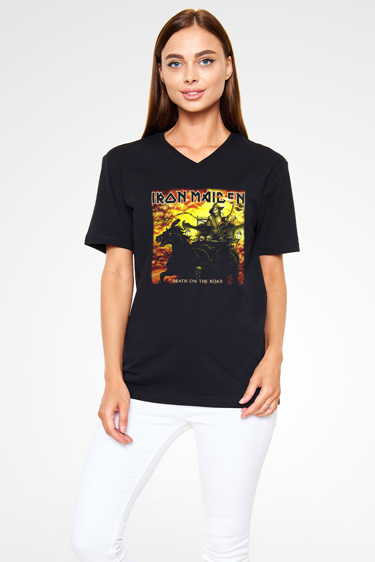 Iron Maiden Siyah Unisex V Yaka Tişört T-Shirt