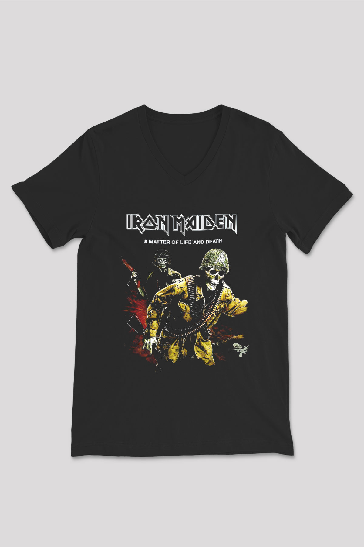 Iron Maiden Siyah Unisex V Yaka Tişört T-Shirt