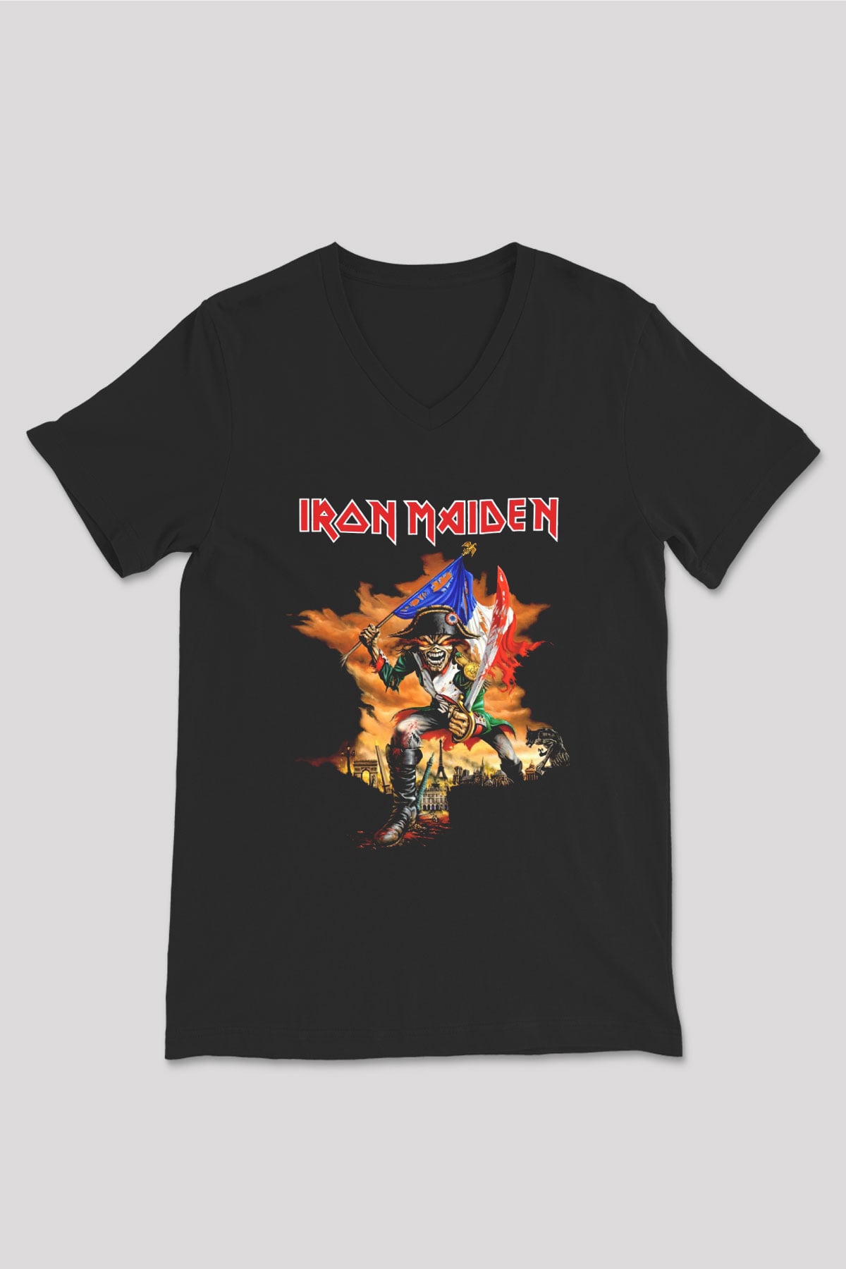 Iron Maiden Siyah Unisex V Yaka Tişört T-Shirt