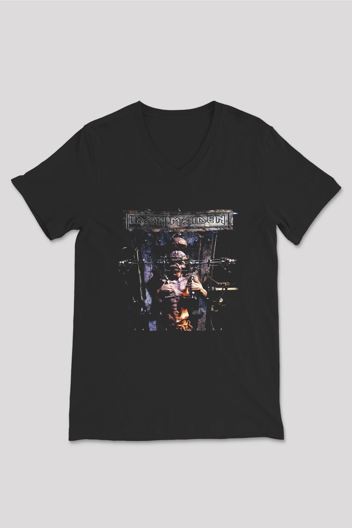 Iron Maiden Siyah Unisex V Yaka Tişört T-Shirt