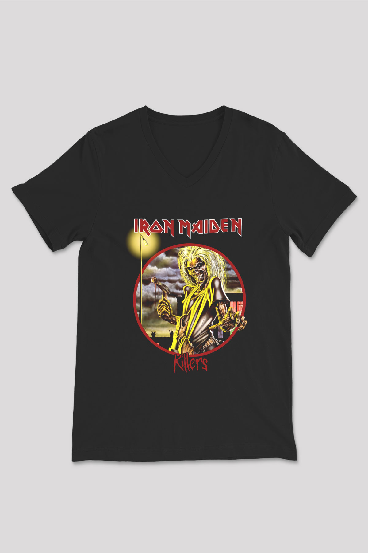 Iron Maiden Siyah Unisex V Yaka Tişört T-Shirt