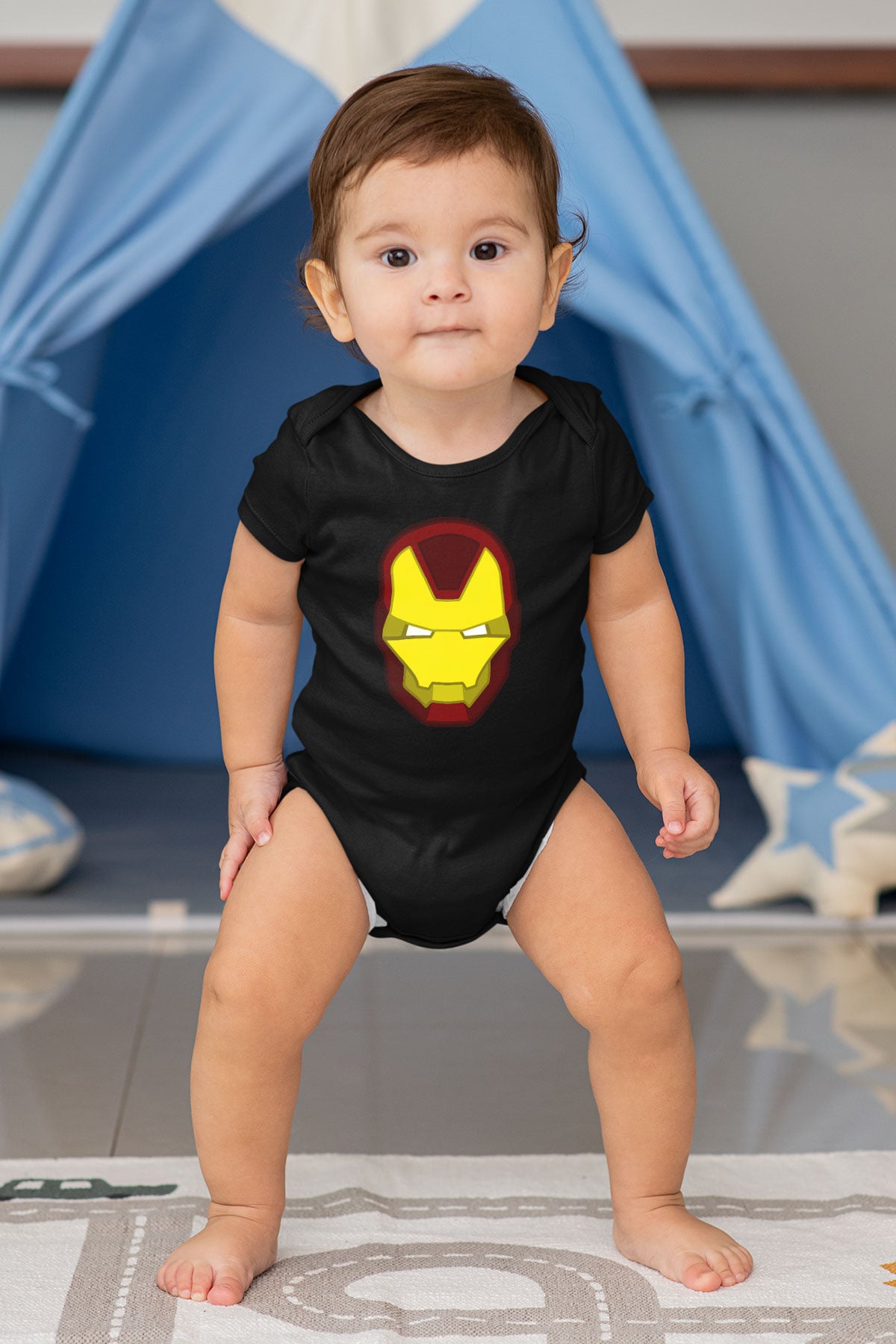 Iron Man Baskılı Siyah Bebek Body - Zıbın