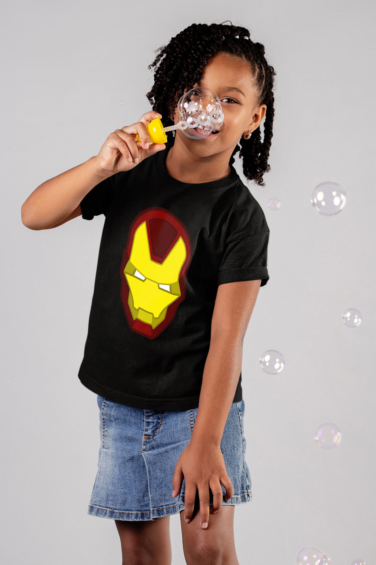 Iron Man Baskılı Siyah Unisex Çocuk Tişört