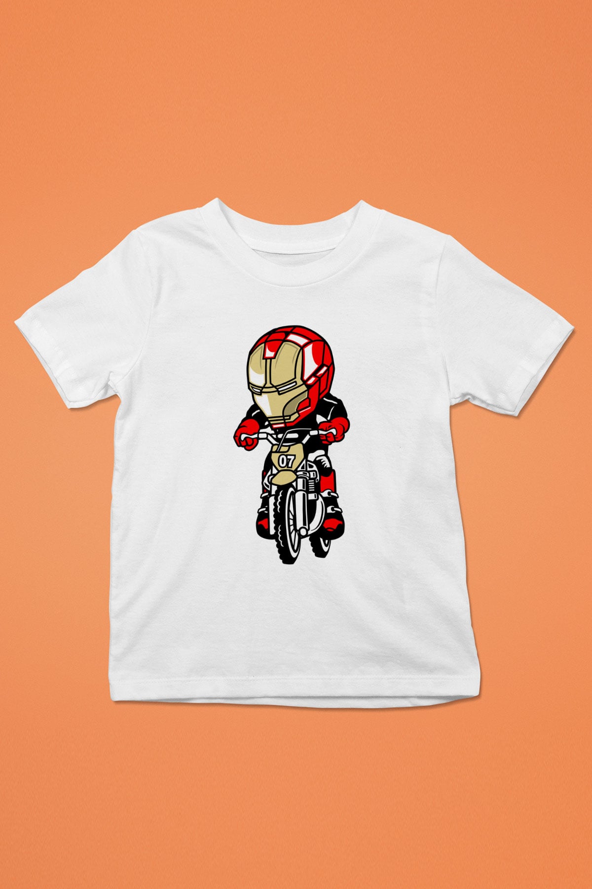 Iron Man Biker Baskılı Unisex Beyaz Çocuk Tişört
