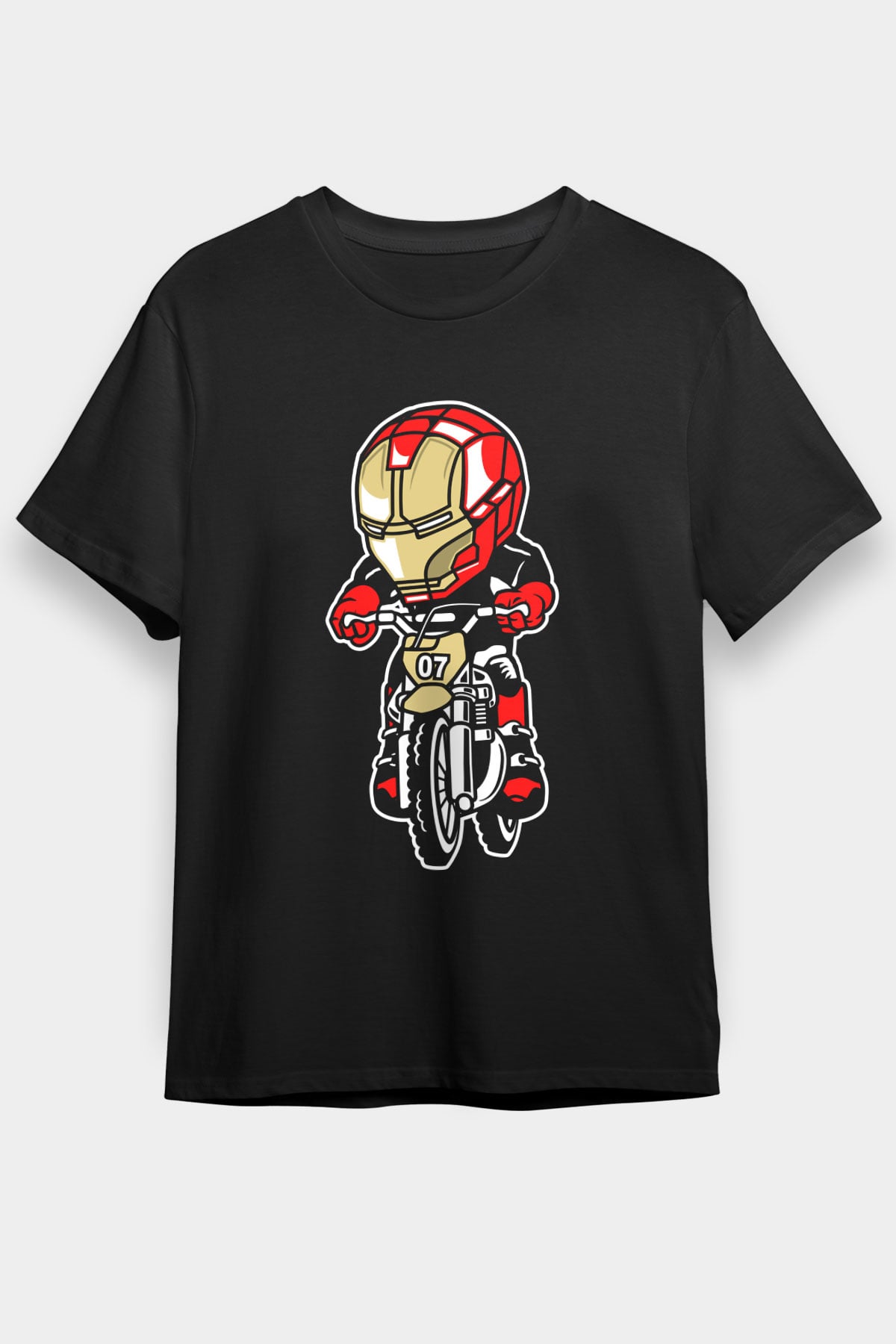 Iron Man Biker Baskılı Unisex Siyah Tişört