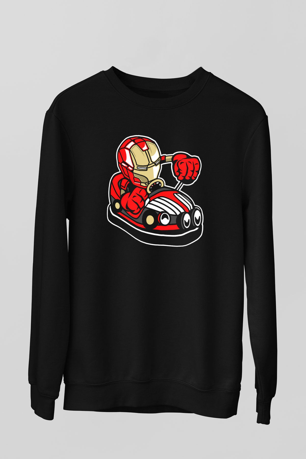 Iron Man Car Toy Baskılı Unisex Siyah Sweatshirt