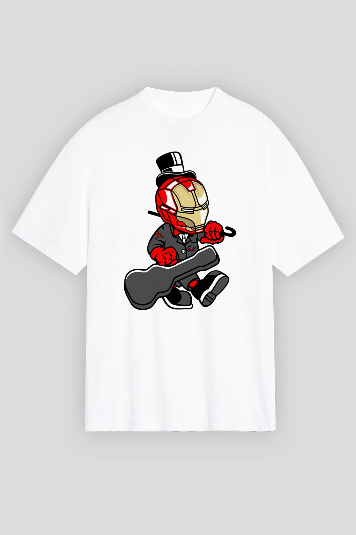 Iron Man Gentleman Baskılı Unisex Beyaz Oversize Tişört