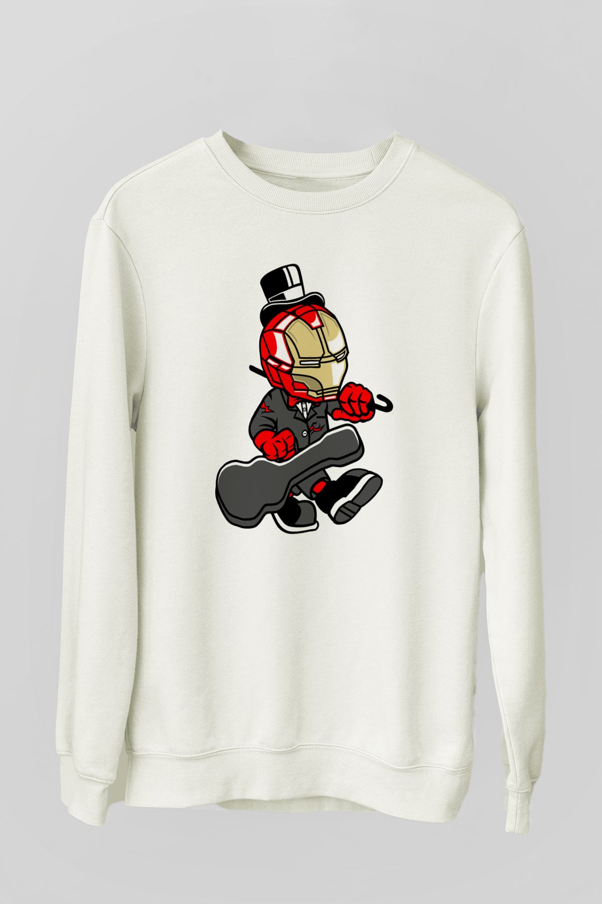 Iron Man Gentleman Baskılı Unisex Beyaz Sweatshirt