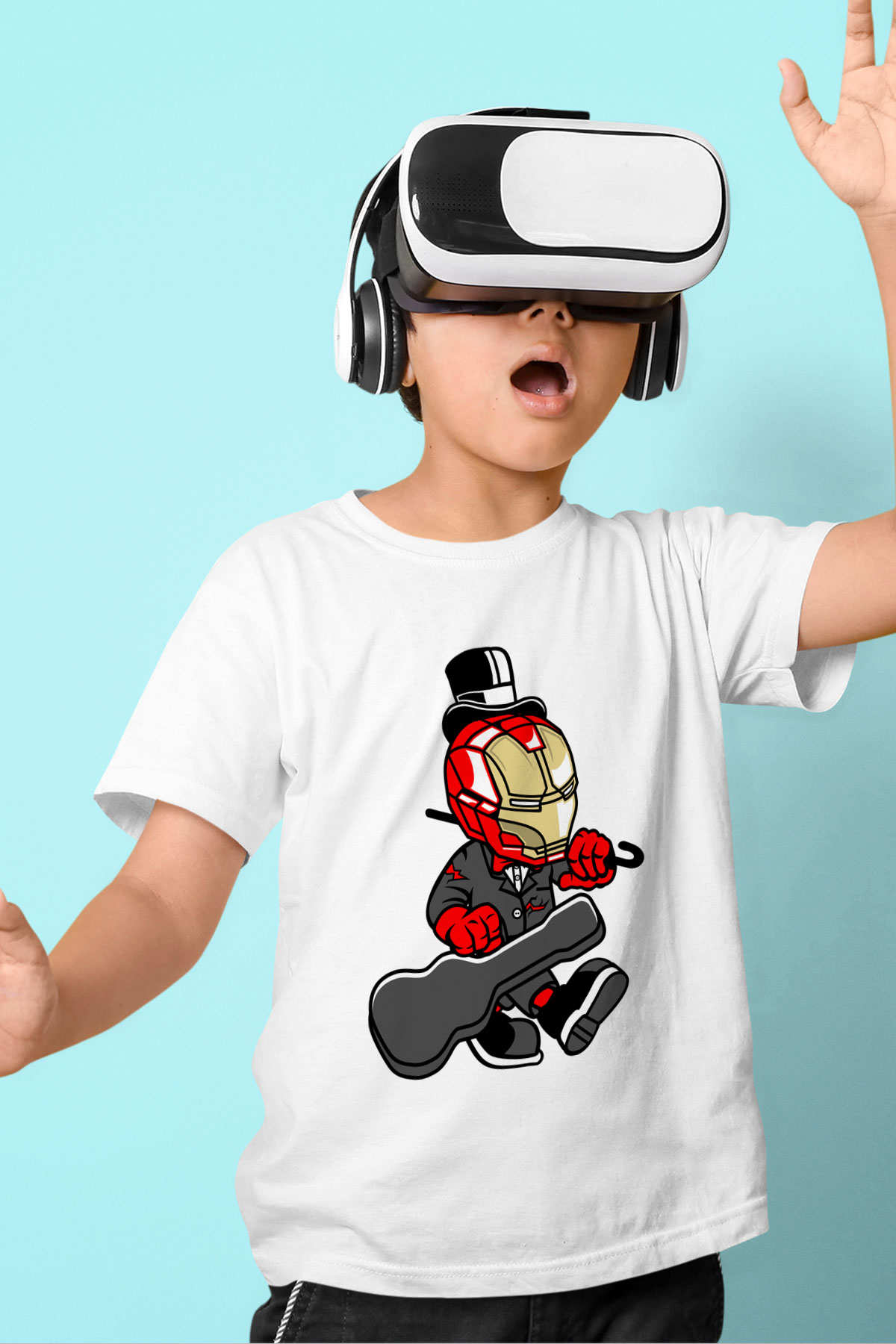 Iron Man Gentleman Baskılı Unisex Beyaz Çocuk Tişört