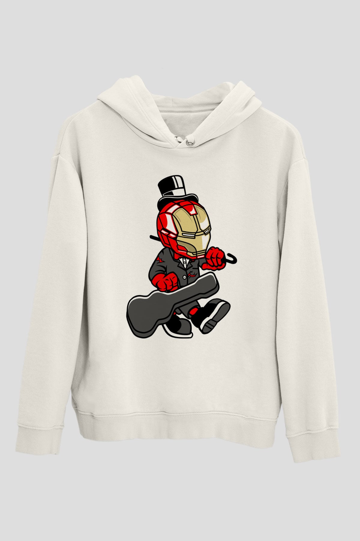 Iron Man Gentleman Baskılı Unisex Beyaz Hoodie