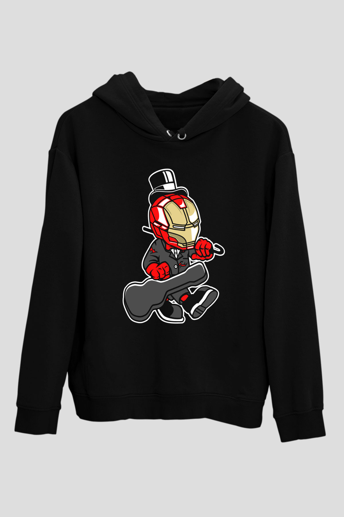 Iron Man Gentleman Baskılı Unisex Siyah Hoodie