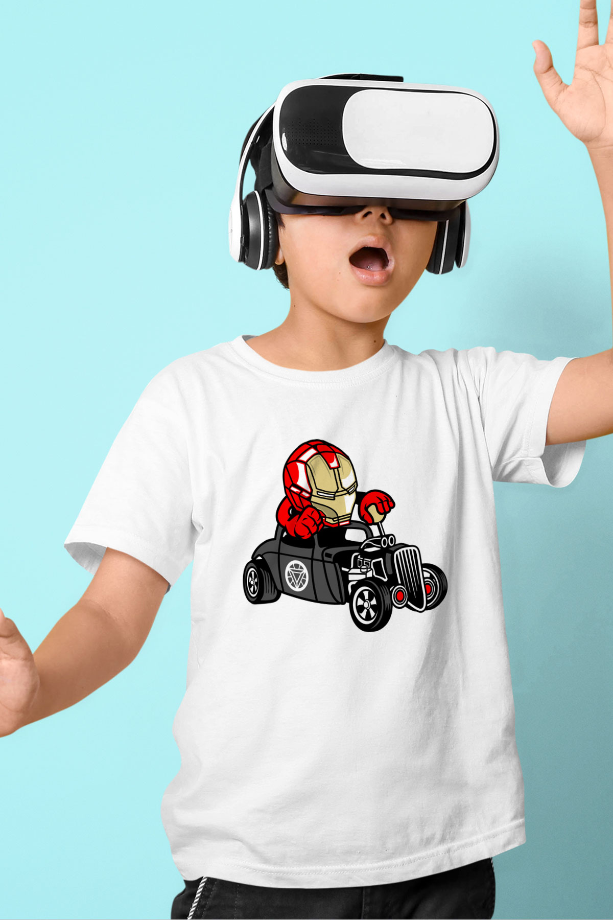 Iron Man Hotrod Baskılı Unisex Beyaz Çocuk Tişört