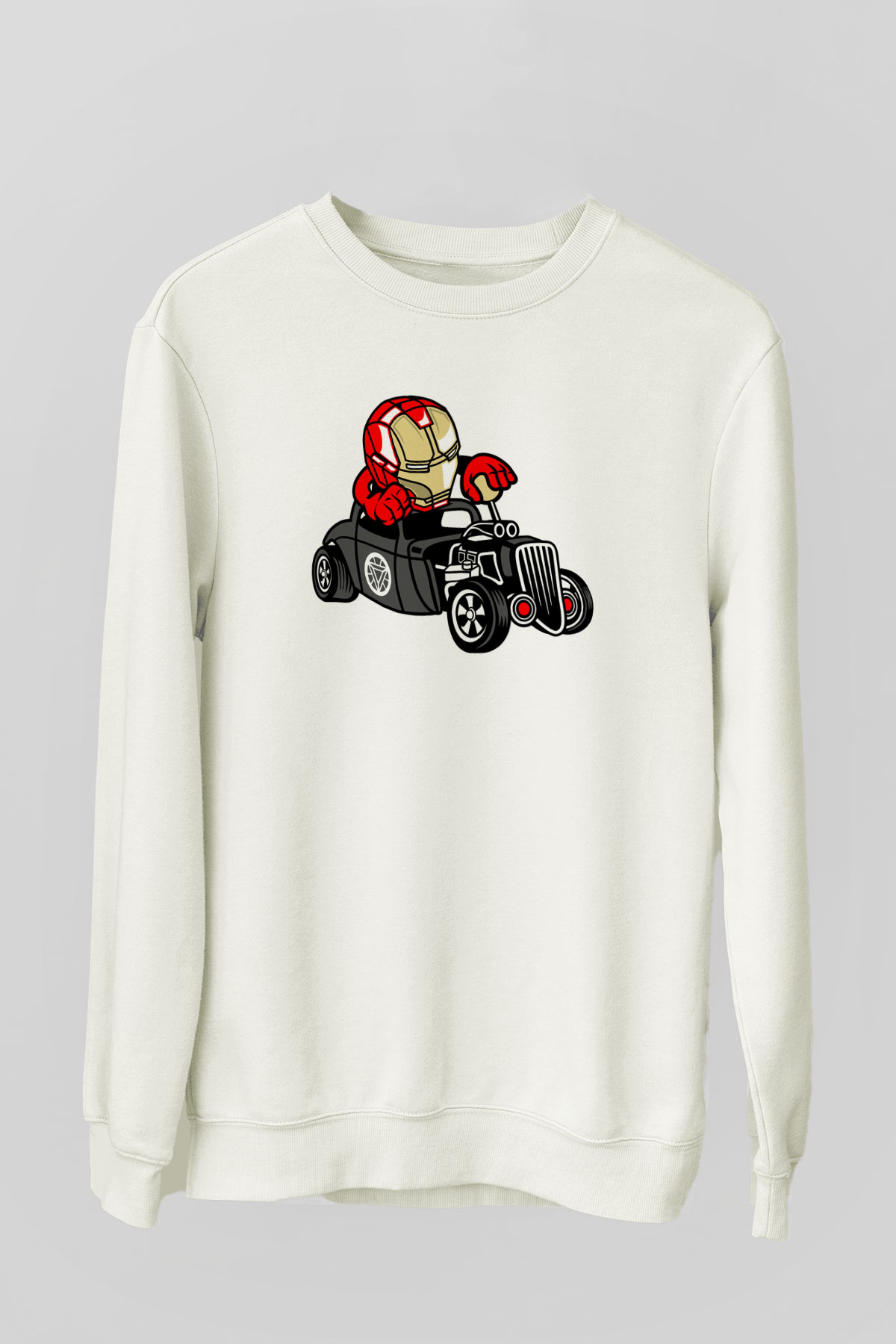 Iron Man Hotrod Baskılı Unisex Beyaz Sweatshirt