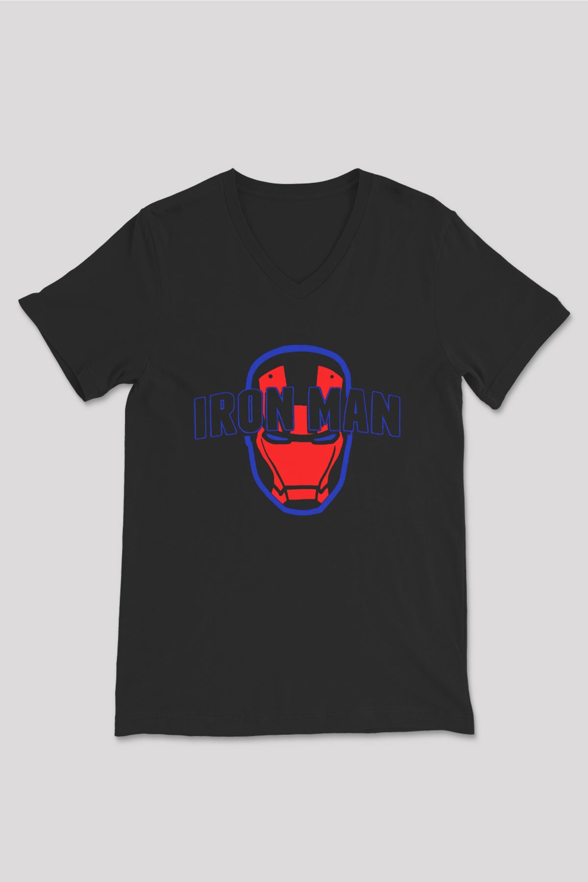 Iron Man Siyah Unisex V Yaka Tişört T-Shirt