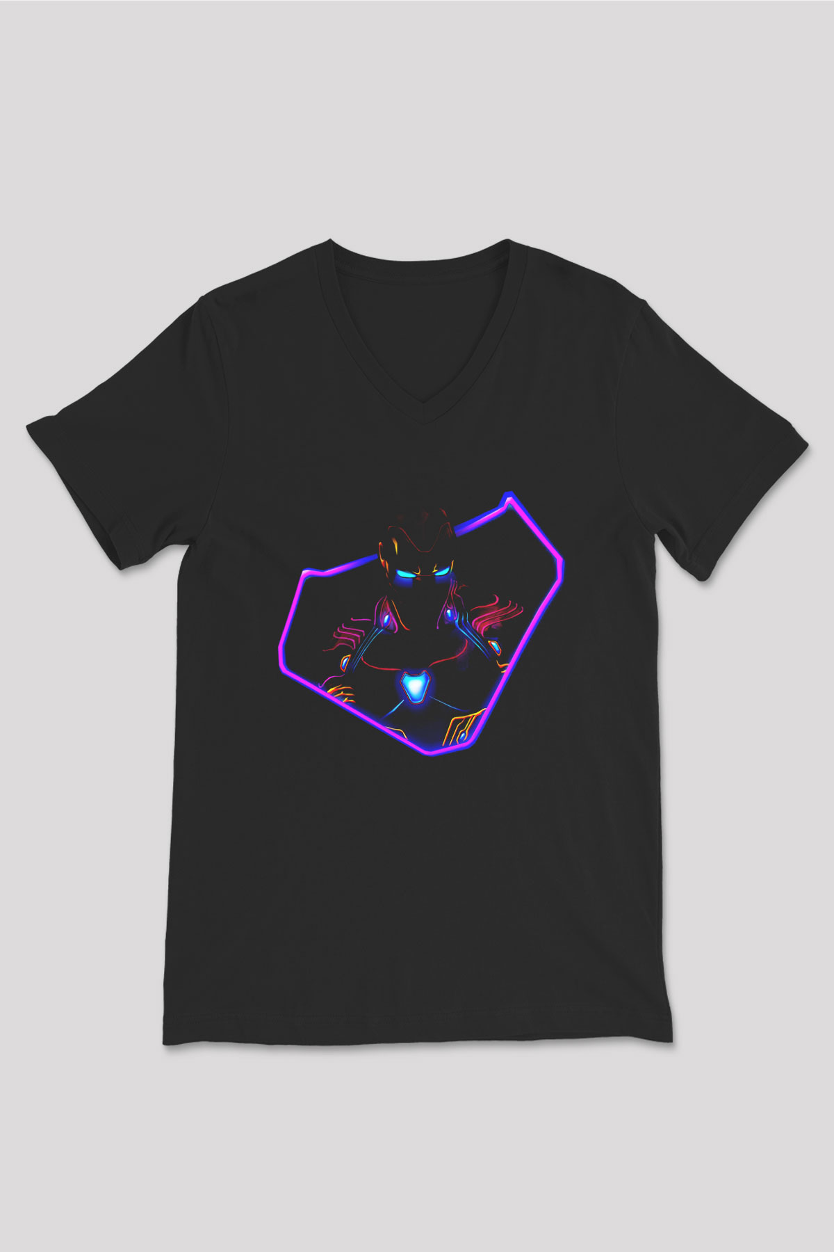 Iron Man Siyah Unisex V Yaka Tişört T-Shirt