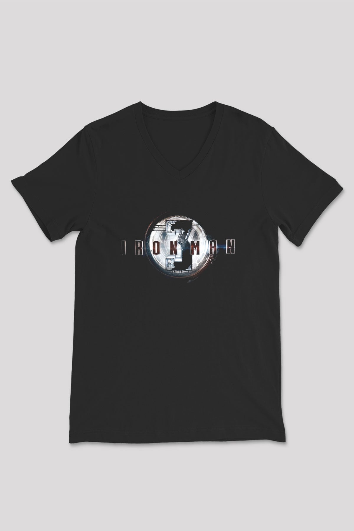 Iron Man Siyah Unisex V Yaka Tişört T-Shirt