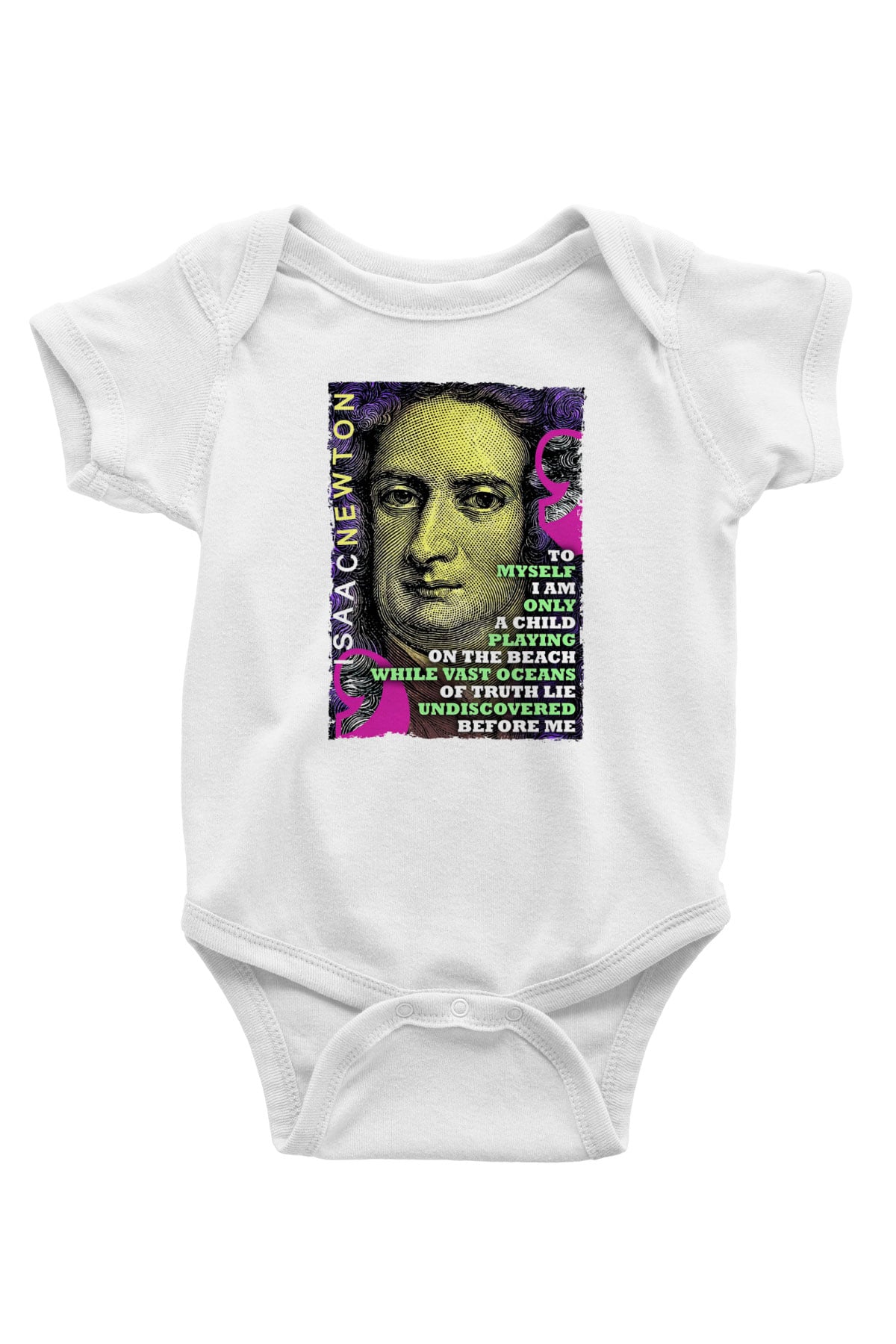 Isaac Newton Alıntı Baskılı Beyaz Bebek Body - Zıbın
