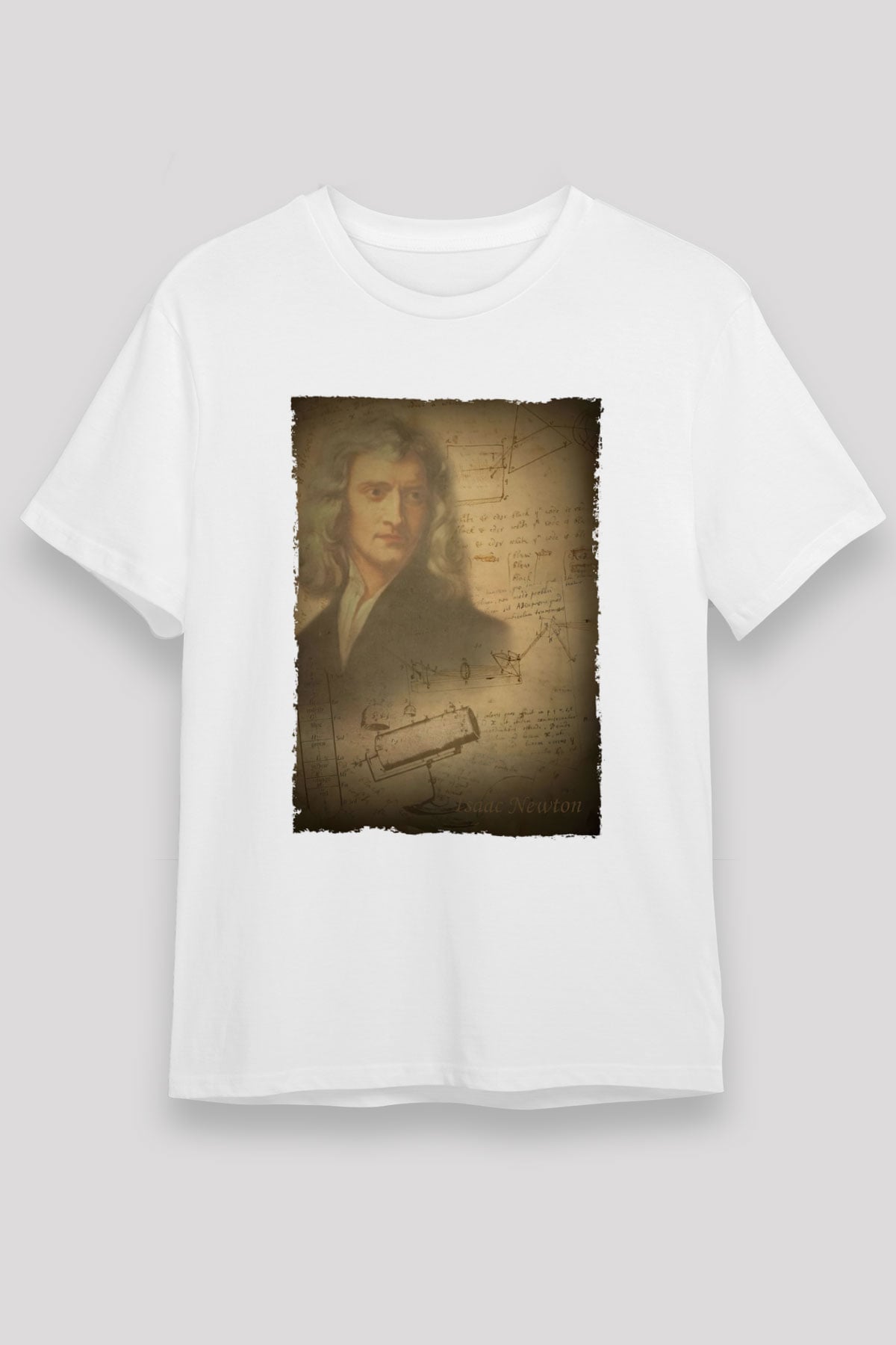 Isaac Newton Baskılı Unisex Beyaz Tişört - Tshirt