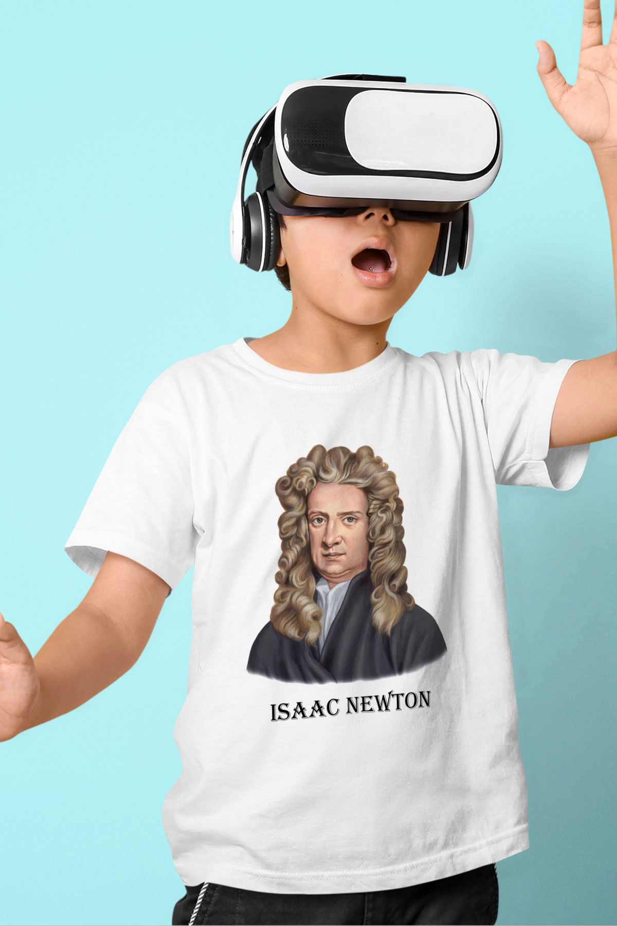 İsaac Newton Portre Baskılı Unisex Beyaz Çocuk Tişört