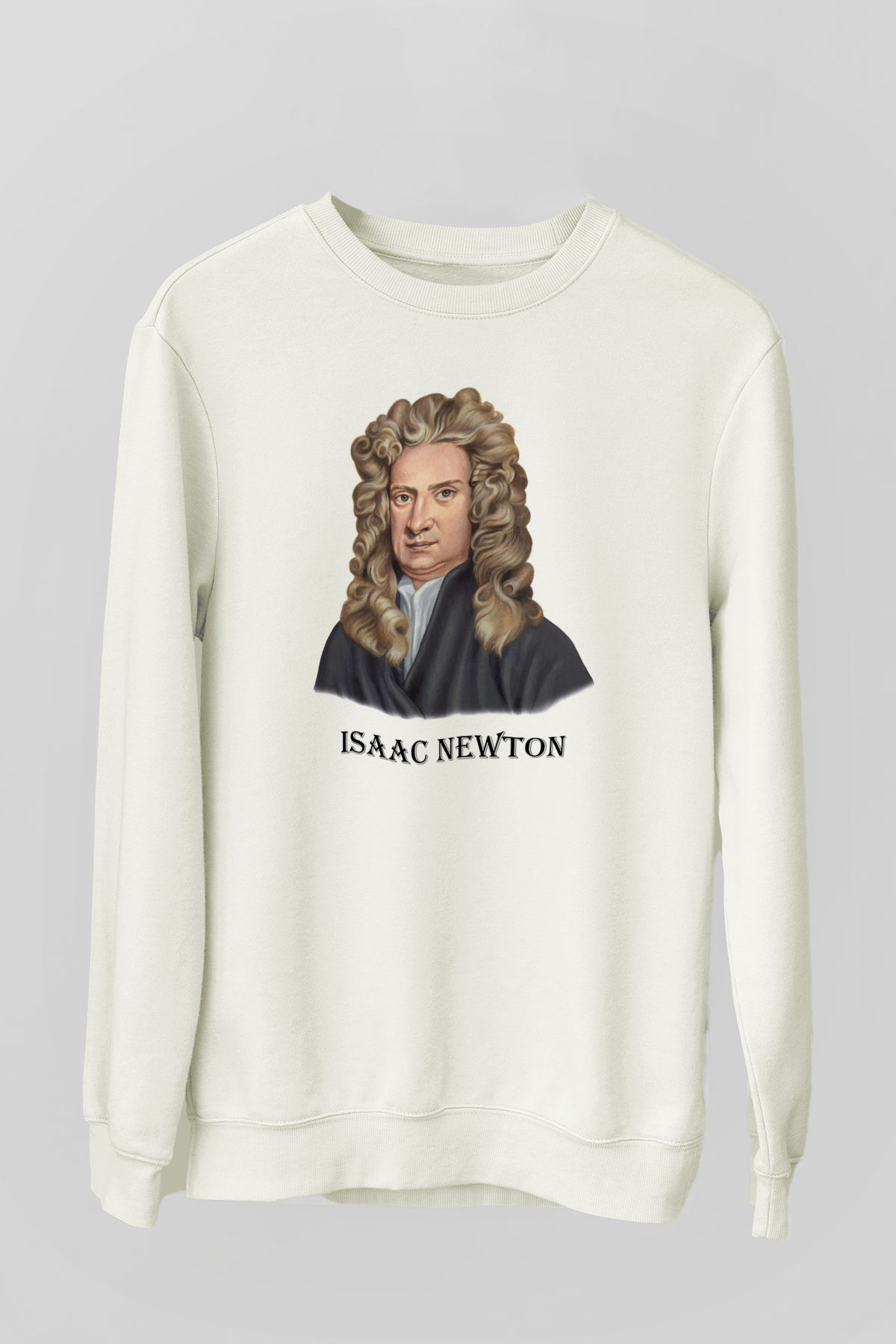 İsaac Newton Portre Baskılı Unisex Beyaz Sweatshirt