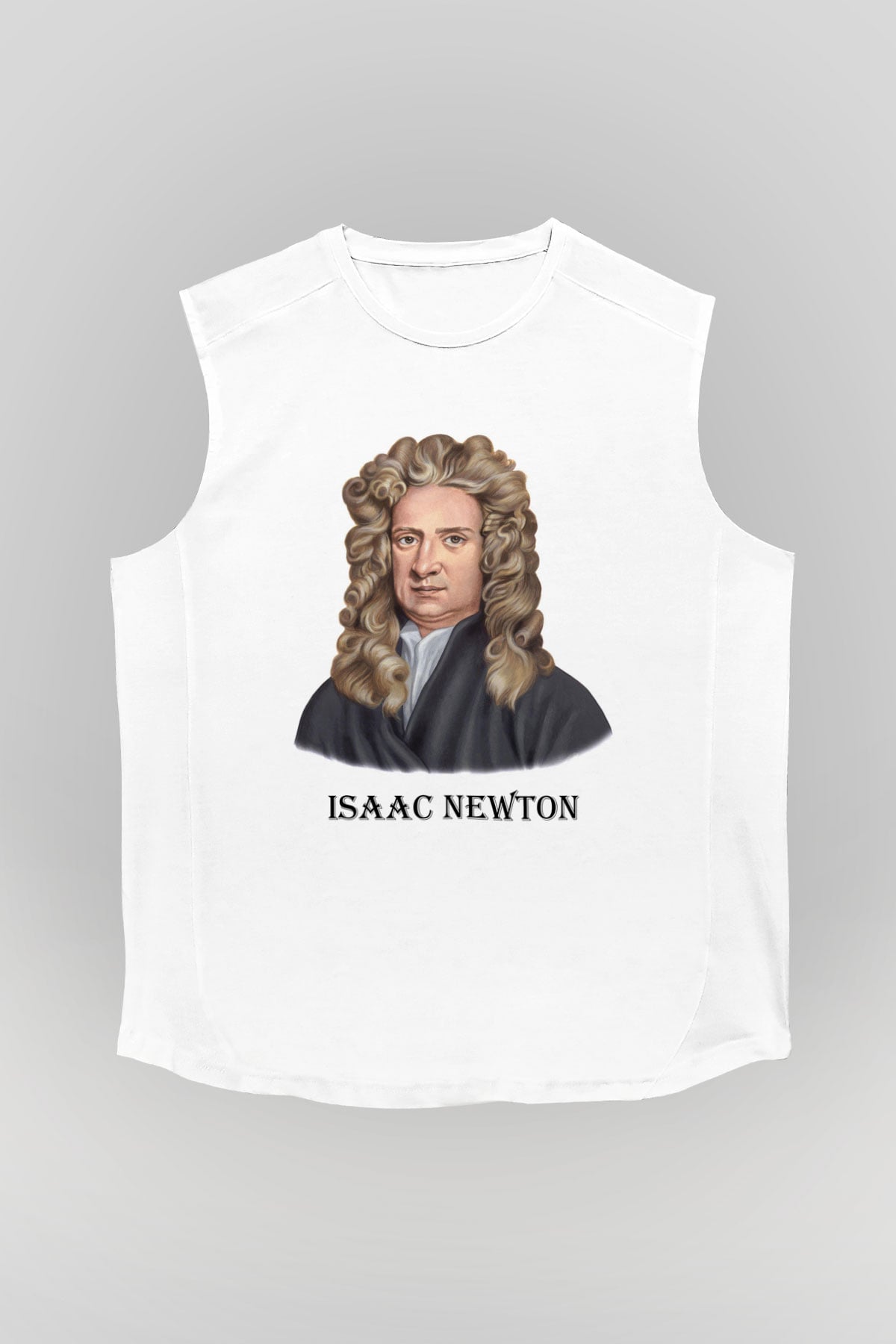 İsaac Newton Portre Baskılı Unisex Beyaz Kolsuz Tişört