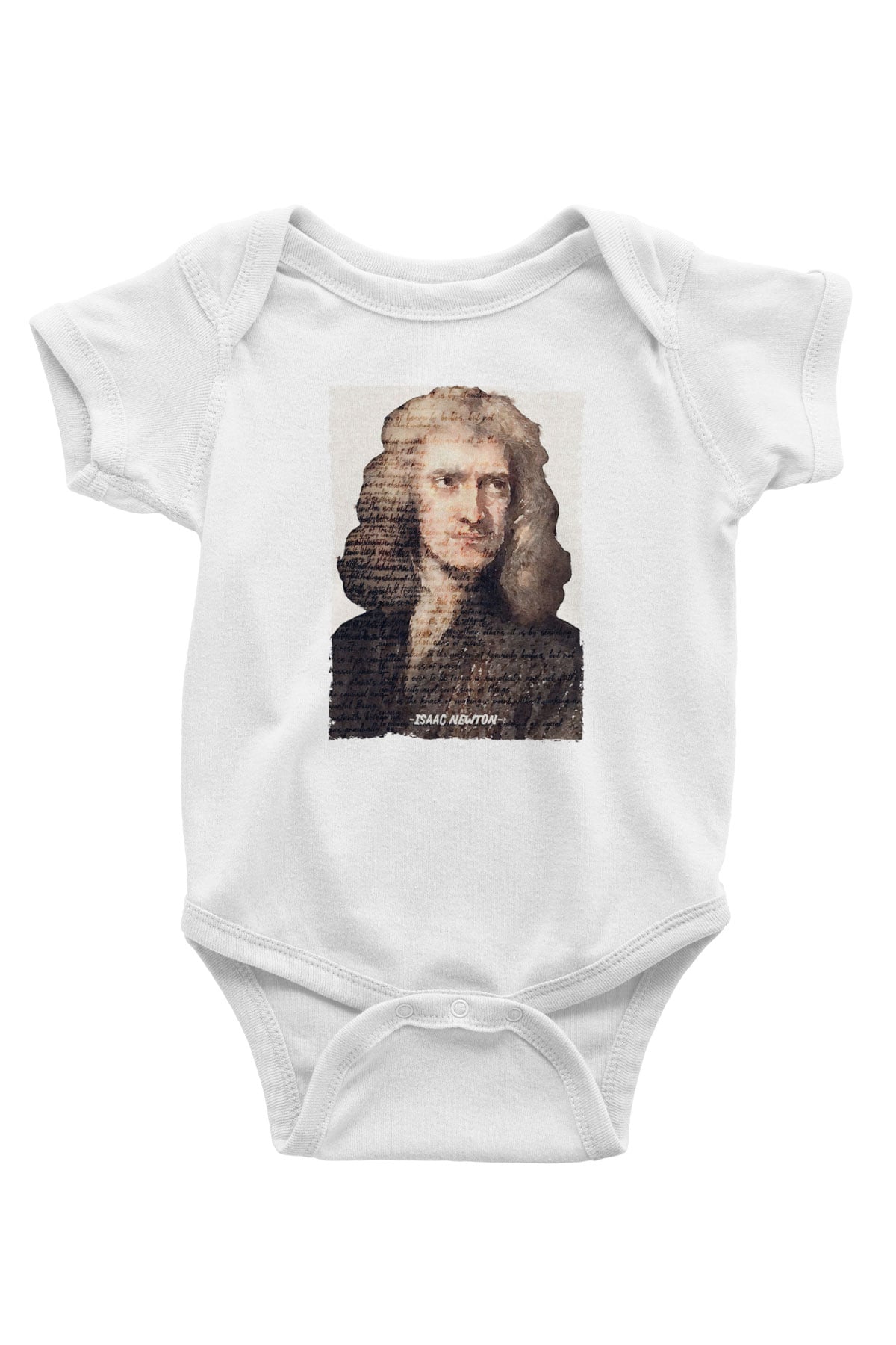 Isaac Newton Yazılı Portre Baskılı Beyaz Bebek Body - Zıbın