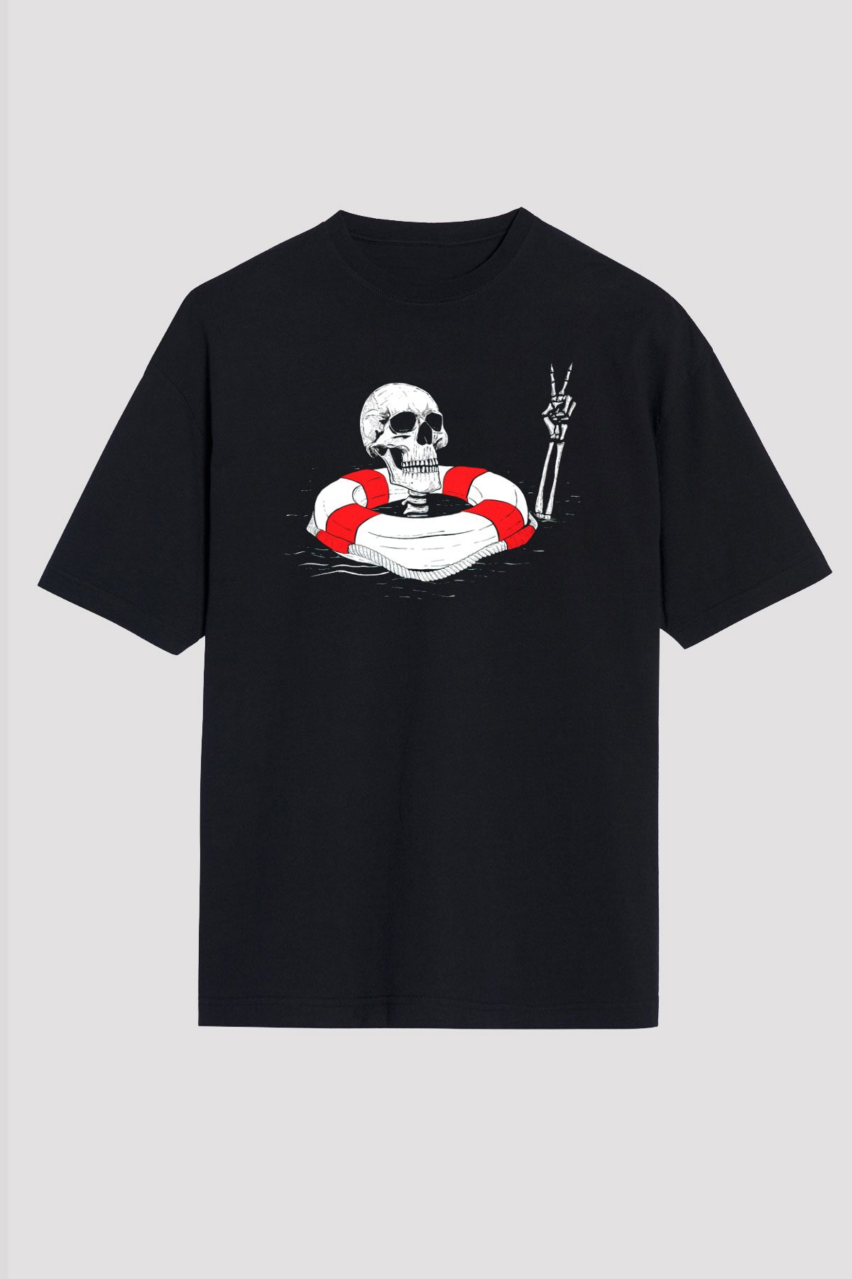 İskelet Baskılı Unisex Siyah Tişört