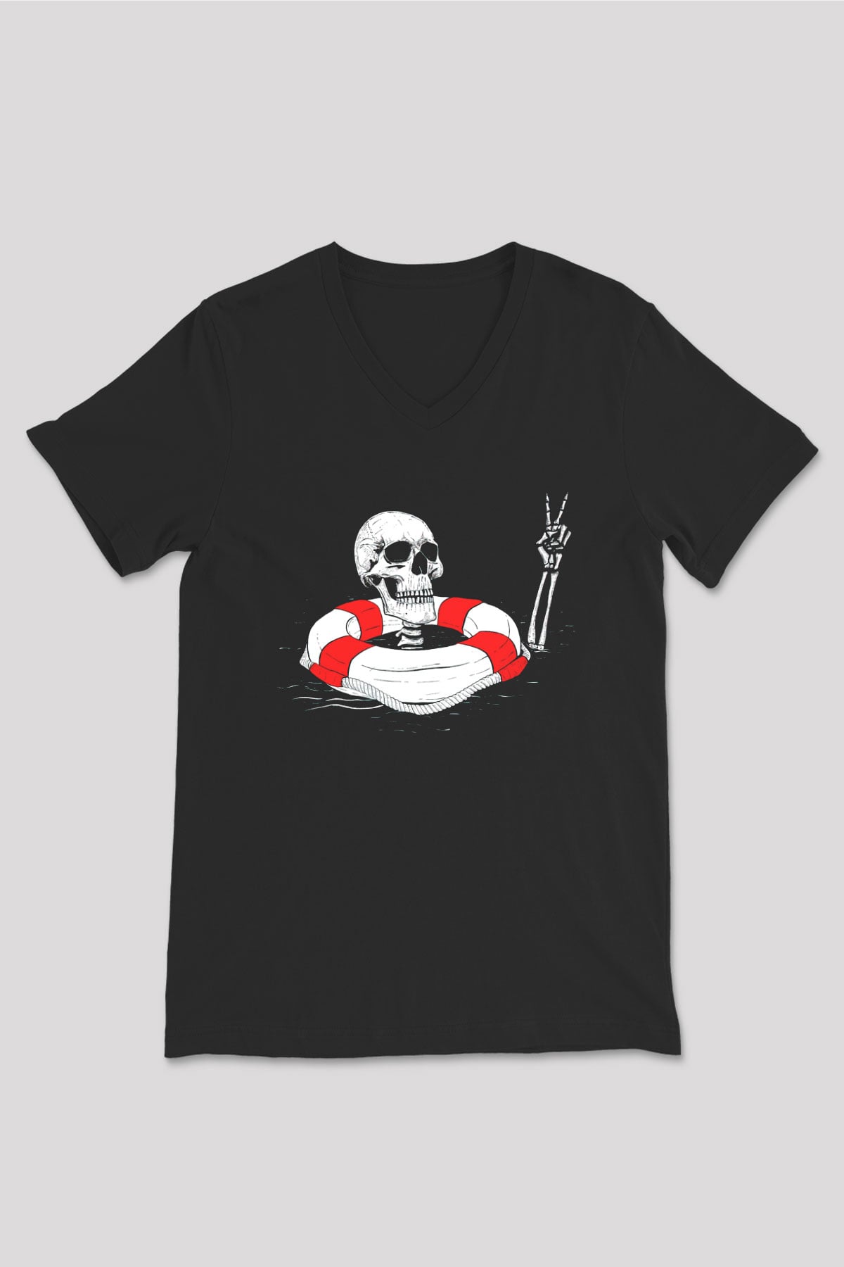 İskelet Baskılı Unisex Siyah  V Yaka Tişört